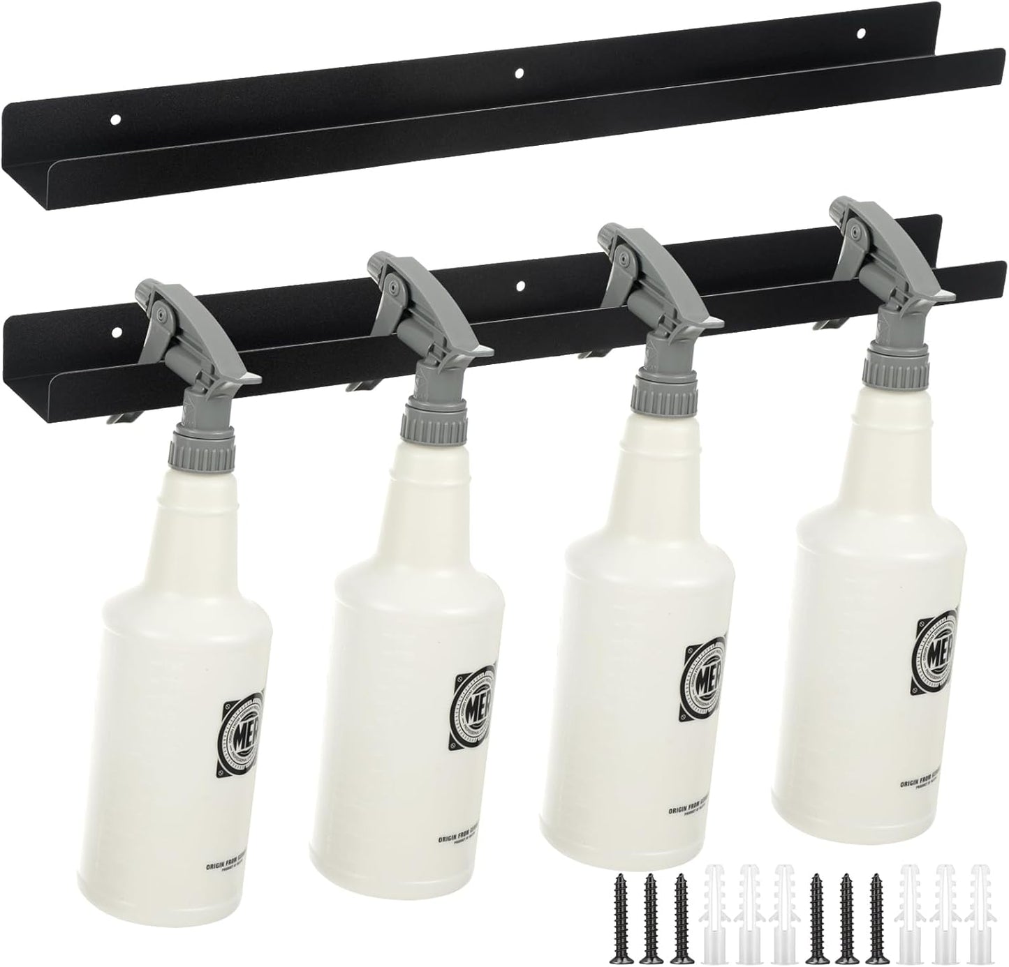 2 Pcs Spray Bottle Holder Wall Mounted Spray Bottle Storage Rack with Hardware Hanger Organizer,Holds up to 12 Sprayers (16 Oz) for Mobile Garage Home Organizer