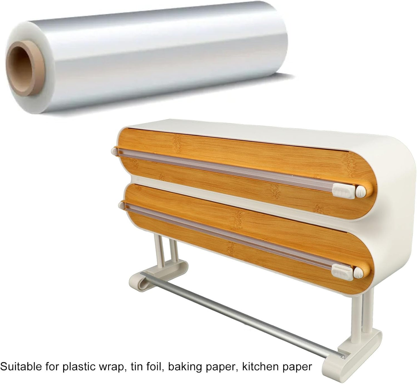3 in 1 Plastic Wrap Dispenser, Wall Mounted Adjustable Aluminum Foil Organizer Foil Holder Wrapping Paper Storage for Tin Baking Paper Wax