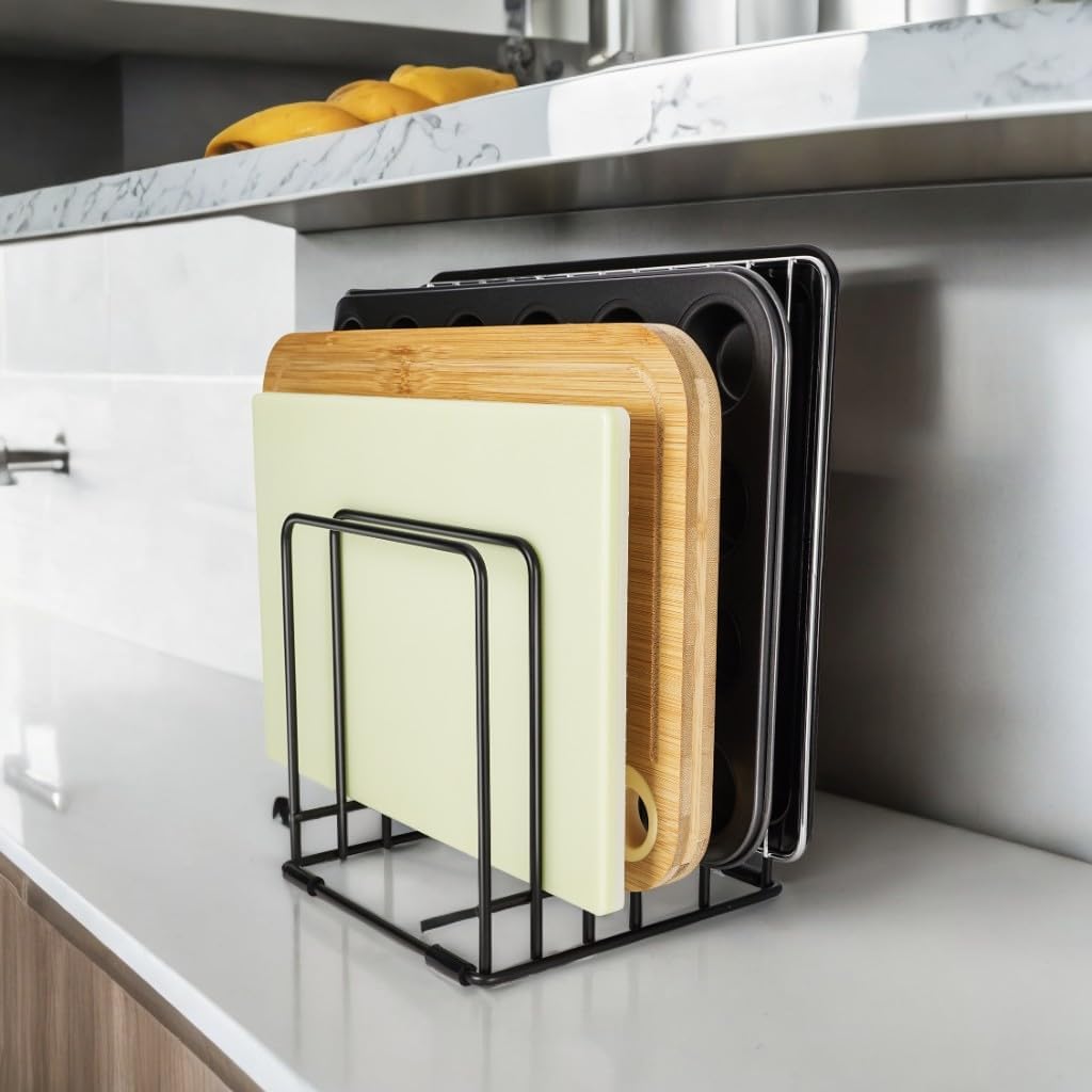 Kitchen Cabinet Cutting Board Organizer, Cookie Sheet Storage Rack,Cabinet Dividers Holder with 5 Slots for Baking Pan Tray Organizer (2 PCS)