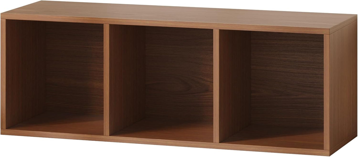 IOTXY DIY Modular Cube Bookcase - CubeXY Customizable Stackable Expandable Basic Shelving Units, 3-Cube Wooden Open Bookshelf for Fabric Storage Bin Organizer, Walnut