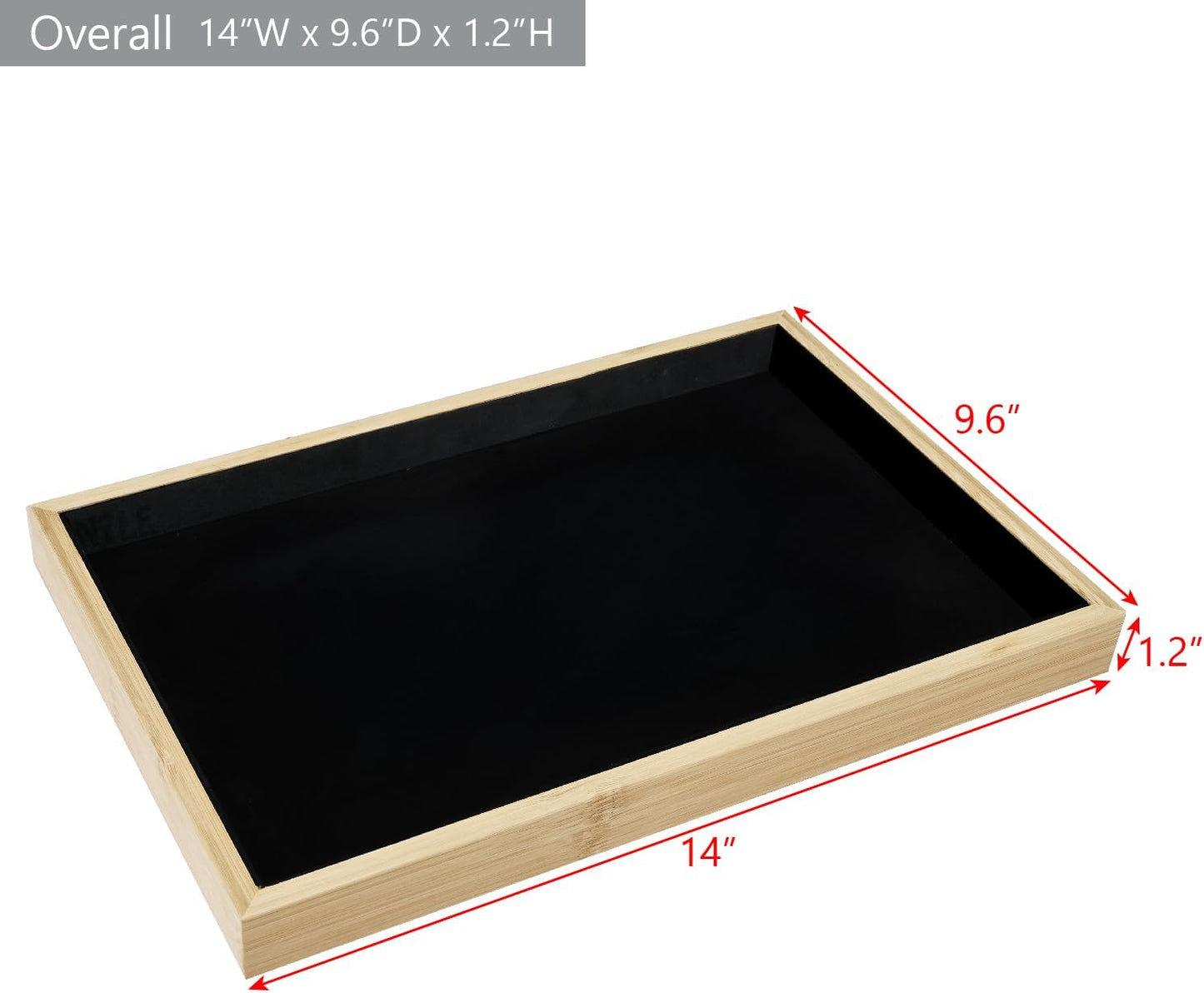 MOOCA 2 Pcs Bamboo Jewelry Display Tray, Presentation Tray, Organizer for Rings, Necklaces, Earrings, and Accessories, Black Color, 14" W x 9.6" D x 1.2" H