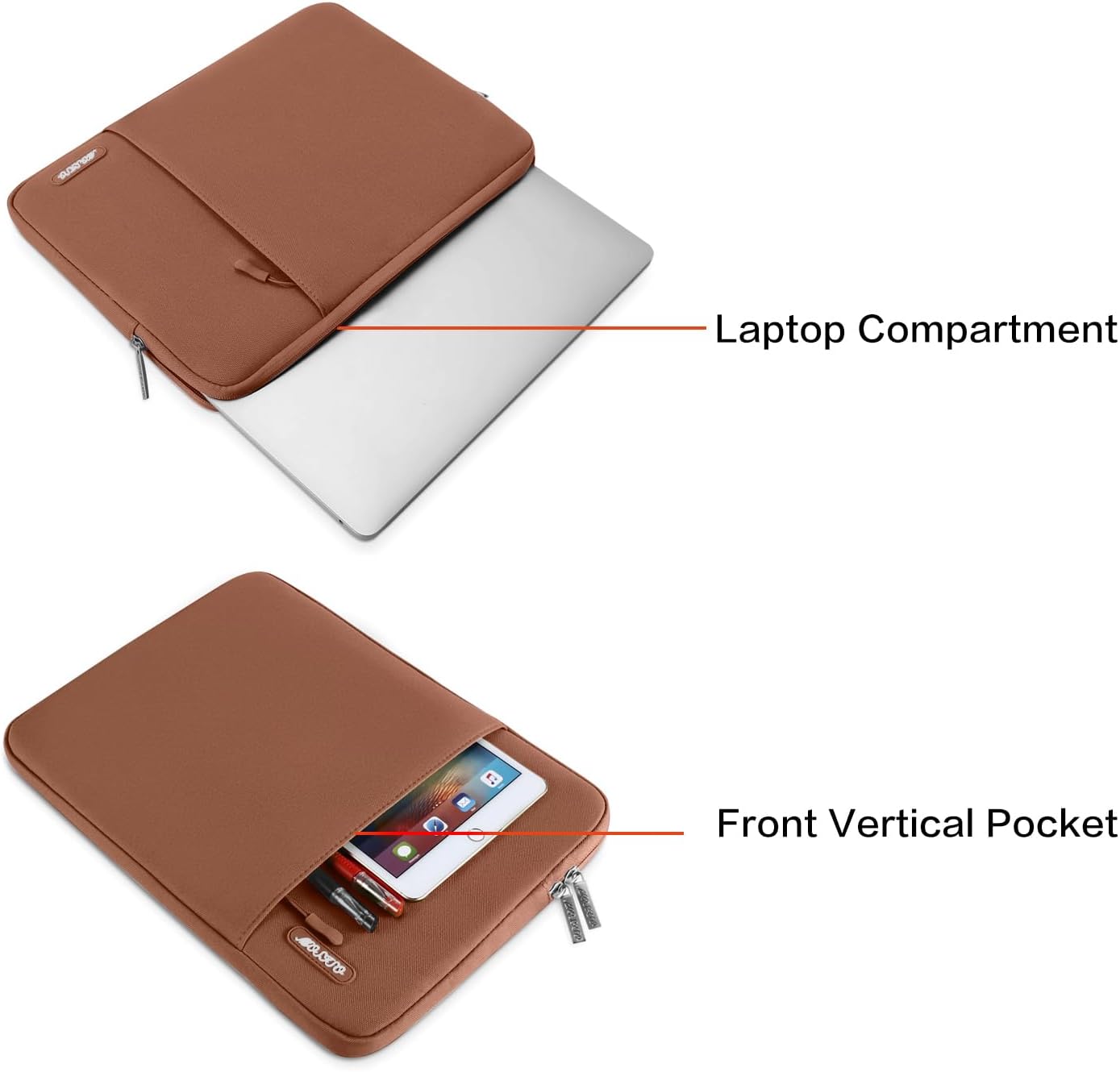 MOSISO Laptop Case 16 inch, 15-15.6 inch Laptop Sleeve Compatible with MacBook Pro 16 M4 M3 M2 M1, HP Acer Dell Lenovo ASUS Notebook, Polyester Vertical Computer Sleeve Bag with Pocket, Caramel Brown