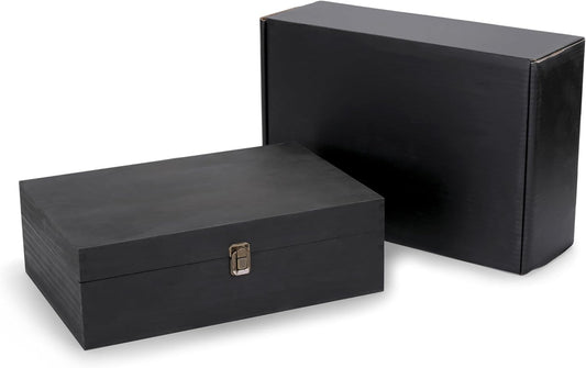 makerflo XL Black Pine Wood Memory Box with Black Felt Inside, Hinged with Clasp, Keepsake Wooden Box Ideal for Craft and Personalization (Laser Engraving, Epoxy, UV DTF, and Vinyl) – Pack of 12