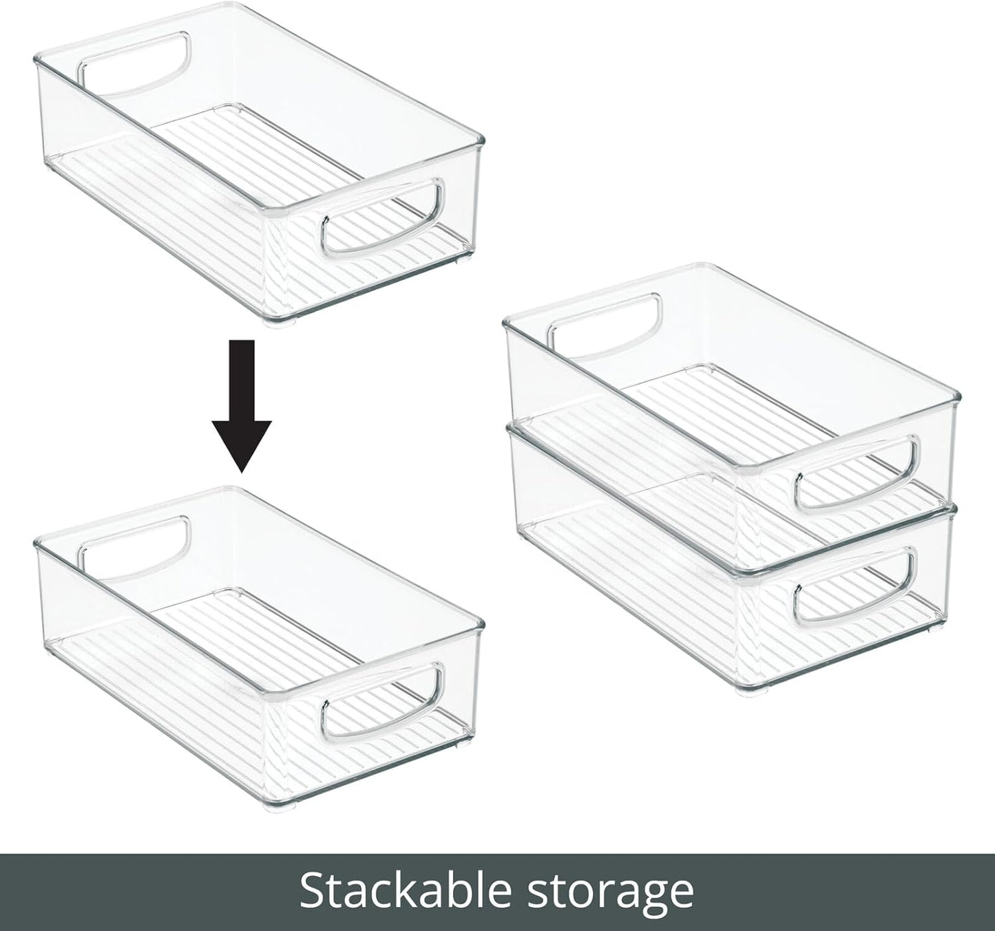 mDesign Small Plastic Storage Organizer Container Bin, Closet Organization for Hallway, Bedroom, Linen, Coat, Entryway - Holds Clothing, Blankets, Accessories, Toys - Ligne Collection, 4 Pack, Clear