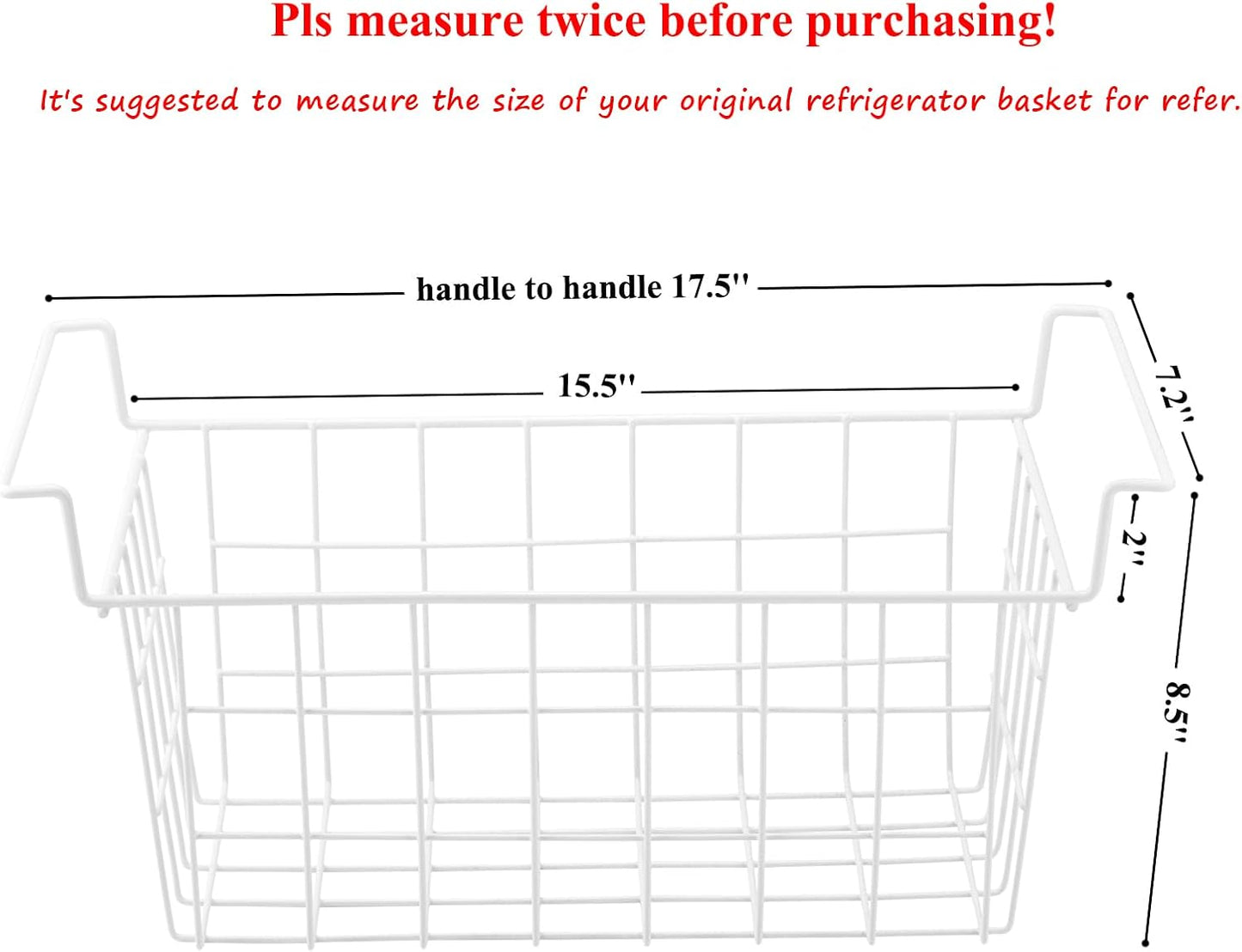 Orgneas 17.5 Inch Freezer Organizer Bins for Chest Freezer Refrigerator Basket Storage Rack Bins Deep Freezer Metal Wire Baskets 2Pcs