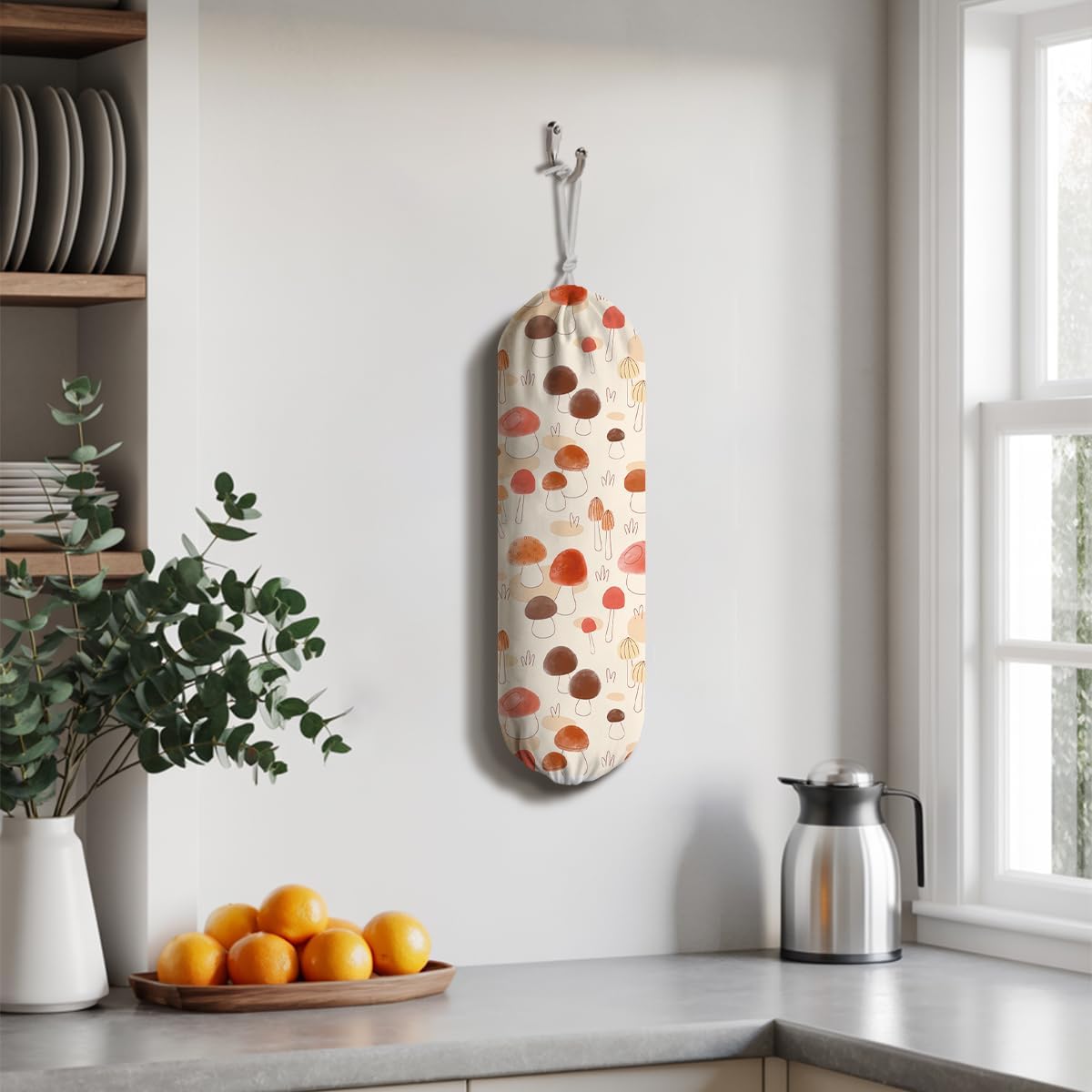 Mushroom Plastic Bag Holder, Reusable Grocery Bags Holder, Washable Hanging Shopping Bags Carrierfor Home Kitchen, Kitchens Housewarming Gifts, Kitchen Pattern Garbage Bag 51