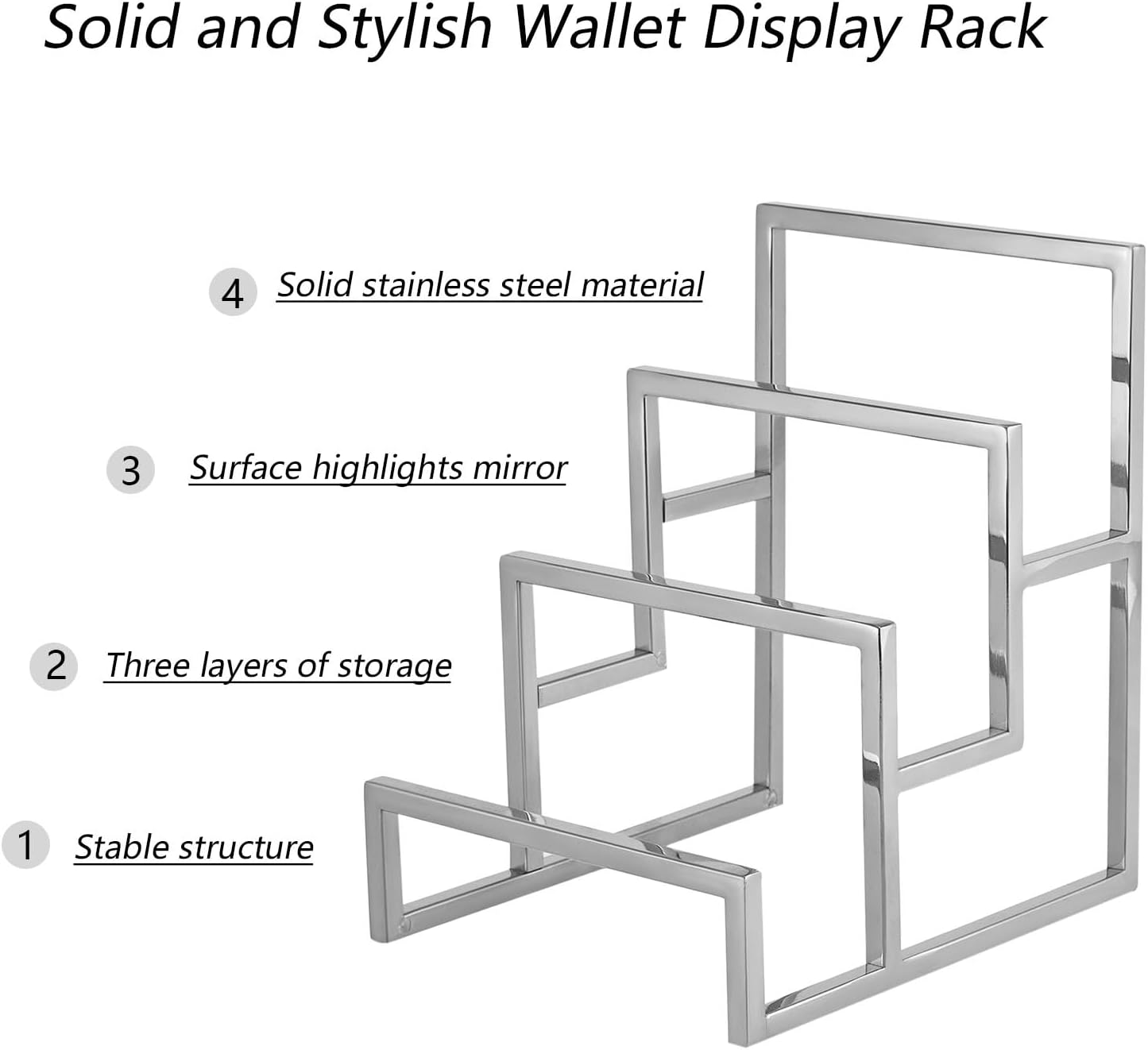 Clutch Purse Display Stand, 3 Layer Stainless Steel Wallet Display Stand Clutch Handbag Holder for Boutique Store and Home Retail, Titanium Silver