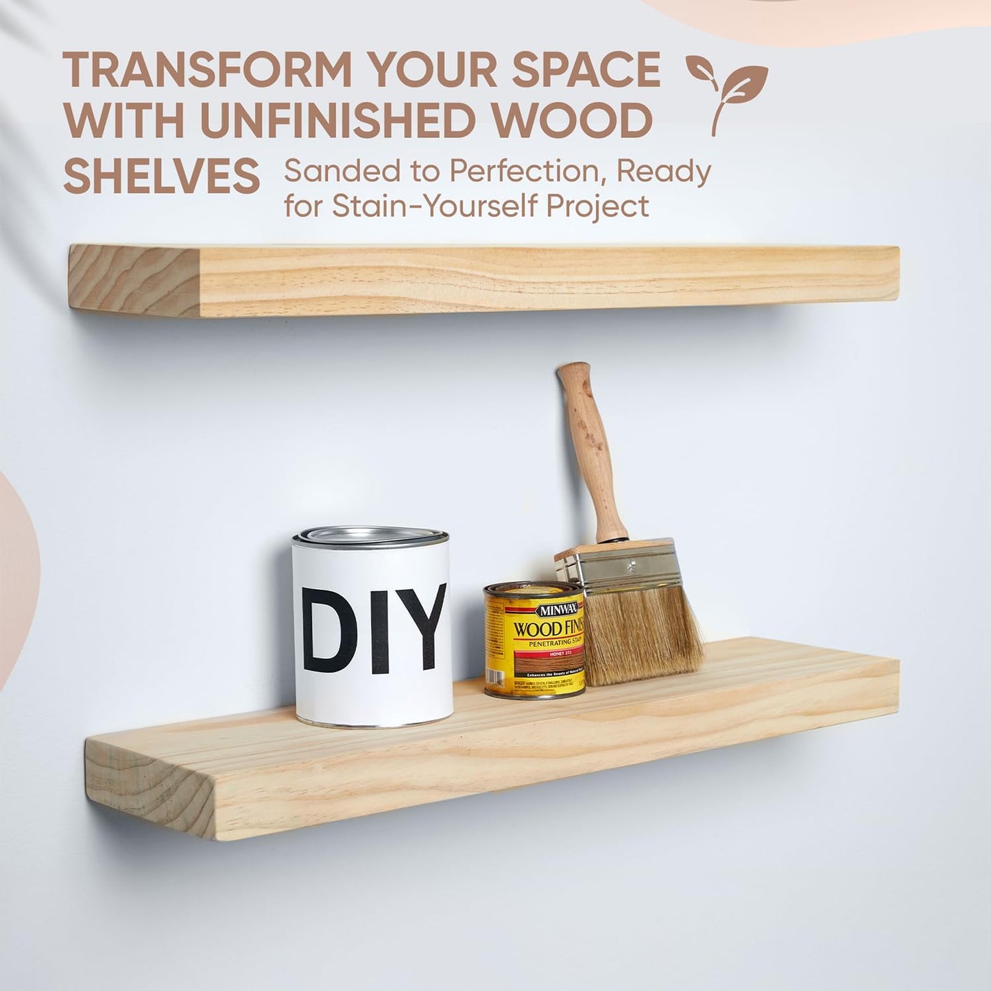 Homeforia 24 inch Wood Floating Shelves, High End Solid Natural Wood 24inch Floating Shelf for Wall, Unfinished Wooden 24 inches Floating Shelves, Heavy Duty Bracket, 24 X 6.5 X 1.75 in, Set of 2