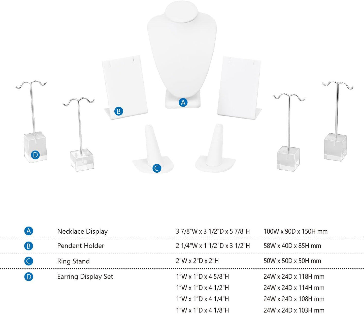 MOOCA Jewelry Display Set, Necklace Display Bust, Earring Organizer, Ring Holder Stand for Showcase and Store, Premium Fabric