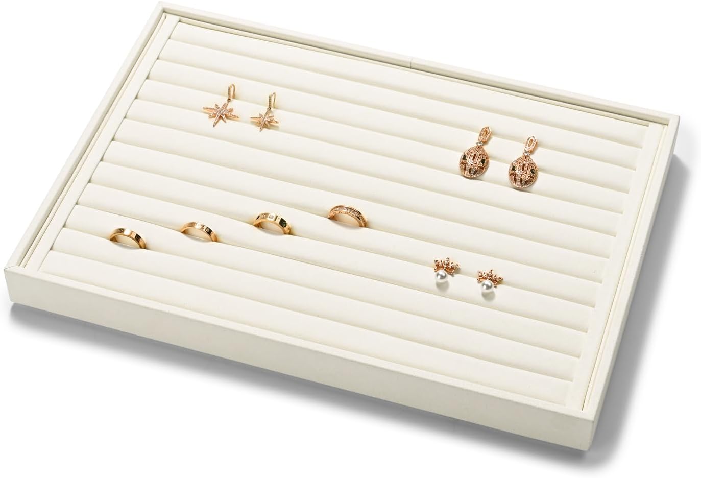 7-Slot Microfiber Ring & Earring Tray Organizer (Beige)