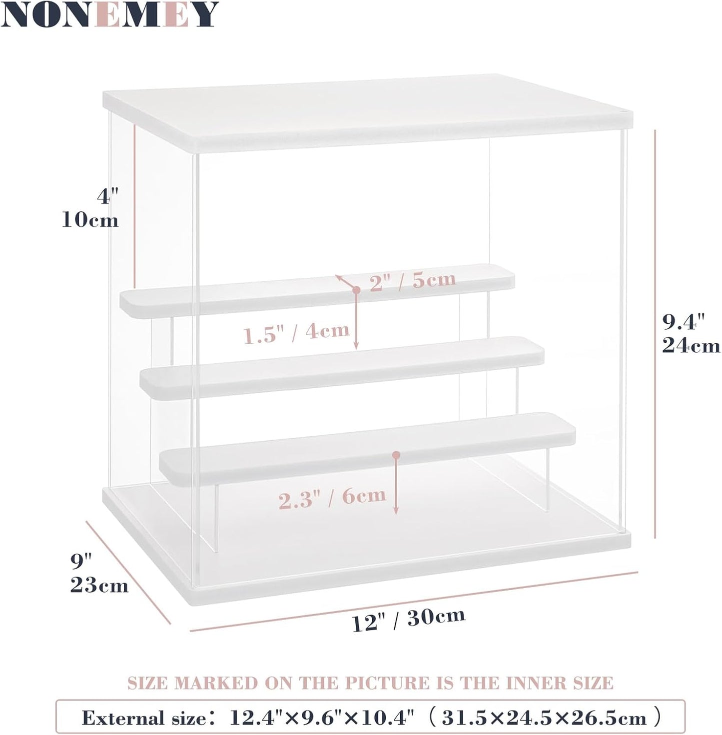 NONEMEY Clear Acrylic Display Case with Light ,3/4/5/6 Tier Multiple Color Lights via Remote Control Dustproof Display Box for Collectibles Figures Mini Toys (4Tier 12.4*9.6*10.4inch)