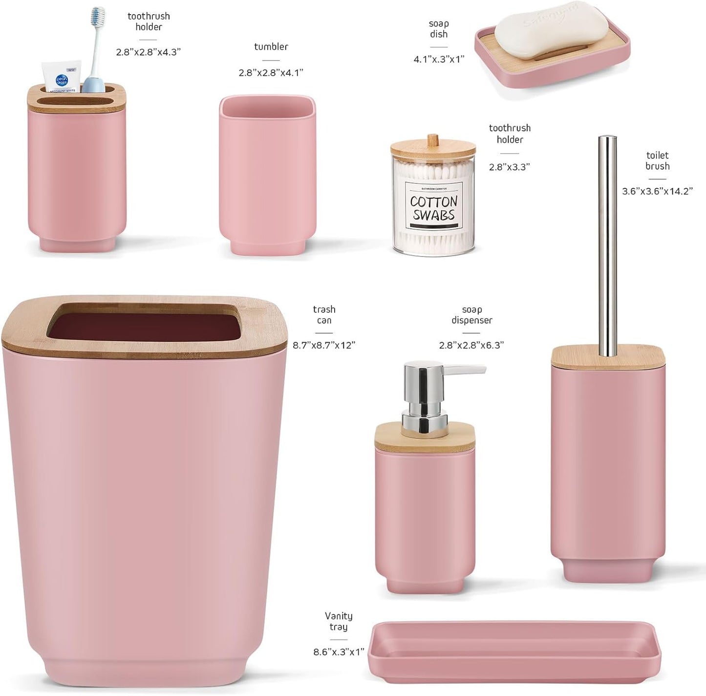 IMAVO Bathroom Accessories Set,Pink Bathroom Set,11 Pieces Bathroom Accessory Set,Trash Can for Bathroom Accessories Décor and Housewarming Gifts