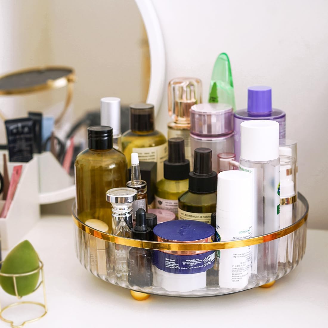 Rotating Skincare Makeup Organizer, 11" Round Lazy Susan, Turntable Vanity Organizers and Storage, Clear Large Spinning Cosmetic Perfume Display Cases (Clear)