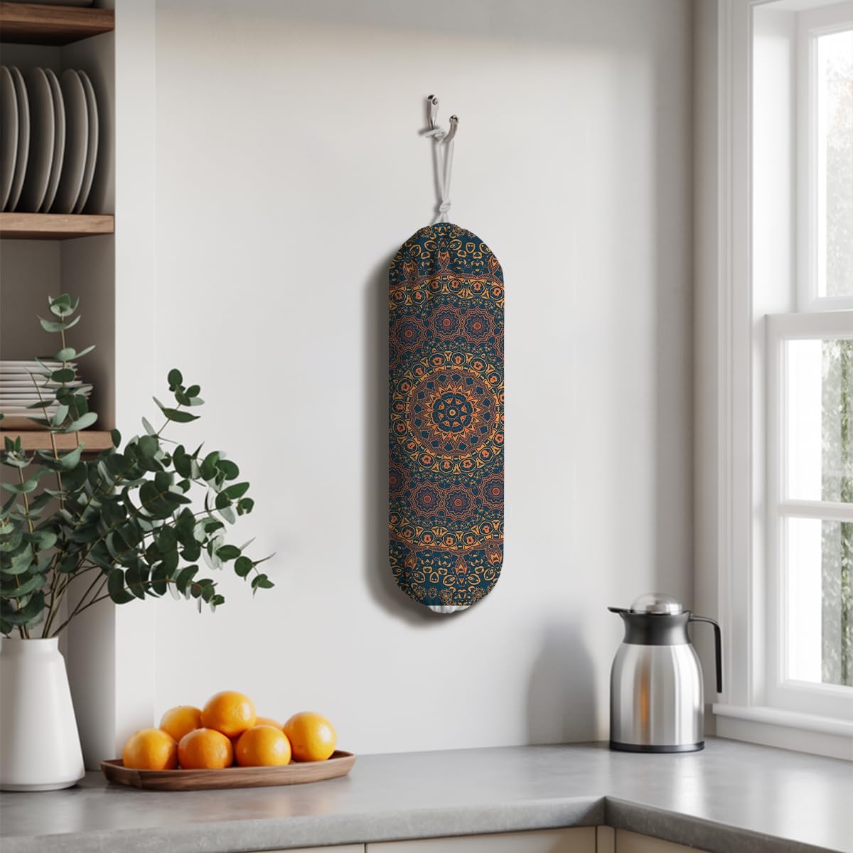 Boho Large Plastic Bag Holder, Reusable Grocery Bags Holder for Wall Mounting, Boho Car Trash Bags, Kitchen Essentials, Housewarming Gifts, Kitchen Pattern Garbage Bag 65