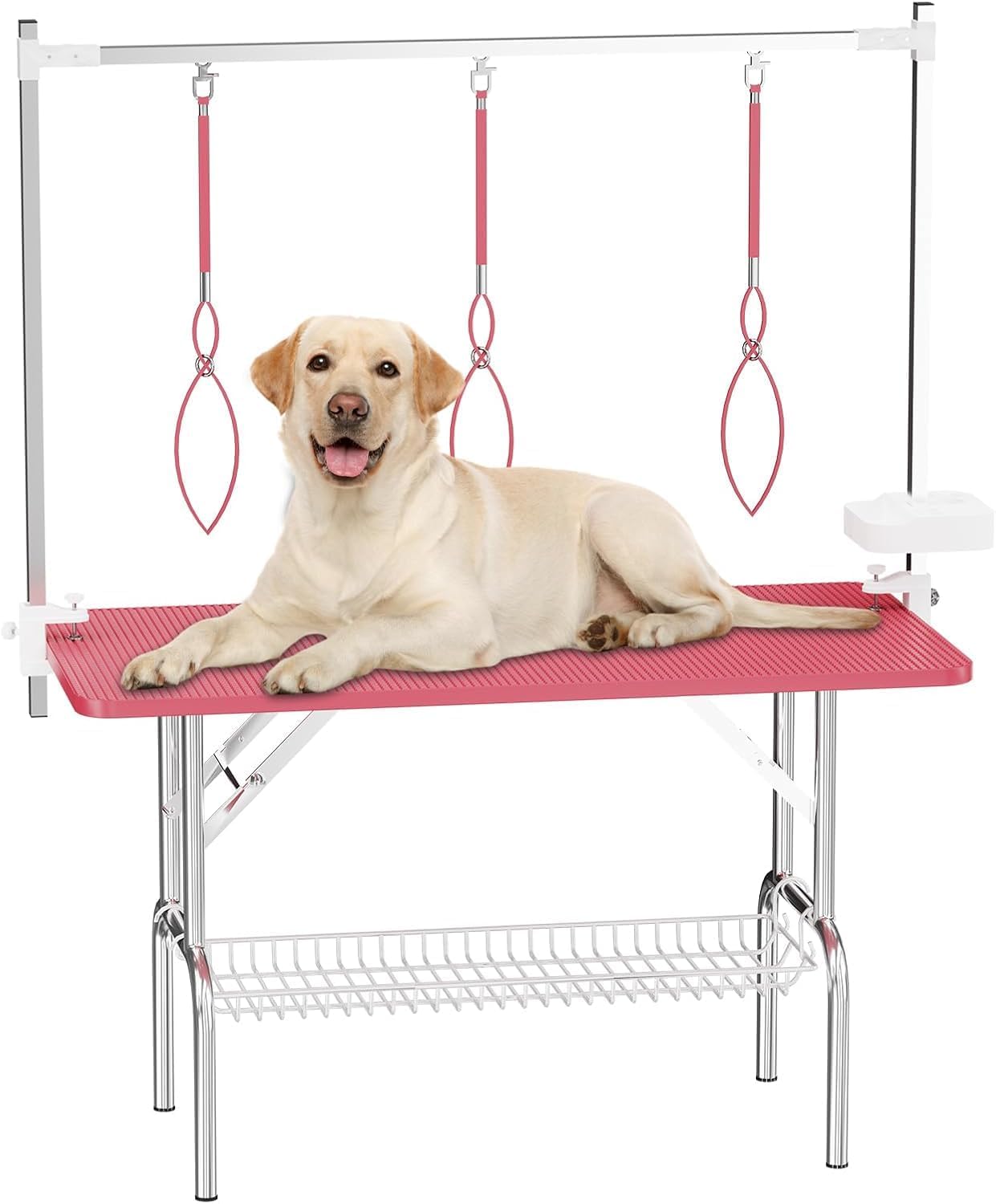 47'' Dog Grooming Table for Large Dogs, Foldable Grooming Table for Dogs at Home with Adjustable Arm & Clamp, Non-Slip Waterproof Top, Mesh Tray & Tool Holder, Stainless Steel Legs, 330LBS Capacity