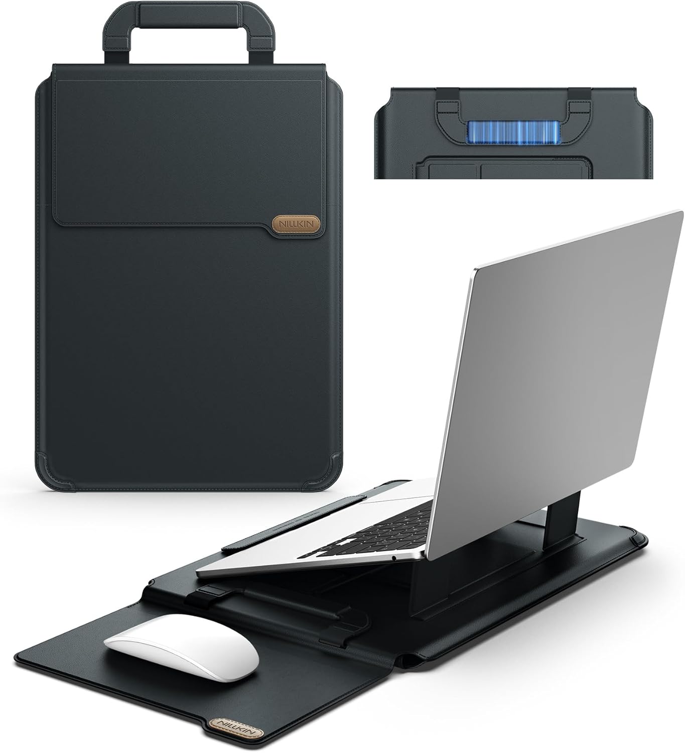 Nillkin 14 inch Laptop Sleeve with Handle (4-in-1), 2 Stand Modes, MacBook Sleeve with Adjustable Stand & Mouse Pad, Slim Laptop Case 14 inch for Samsung/Surface/HP/Chromebook/Dell 12-14'', Black