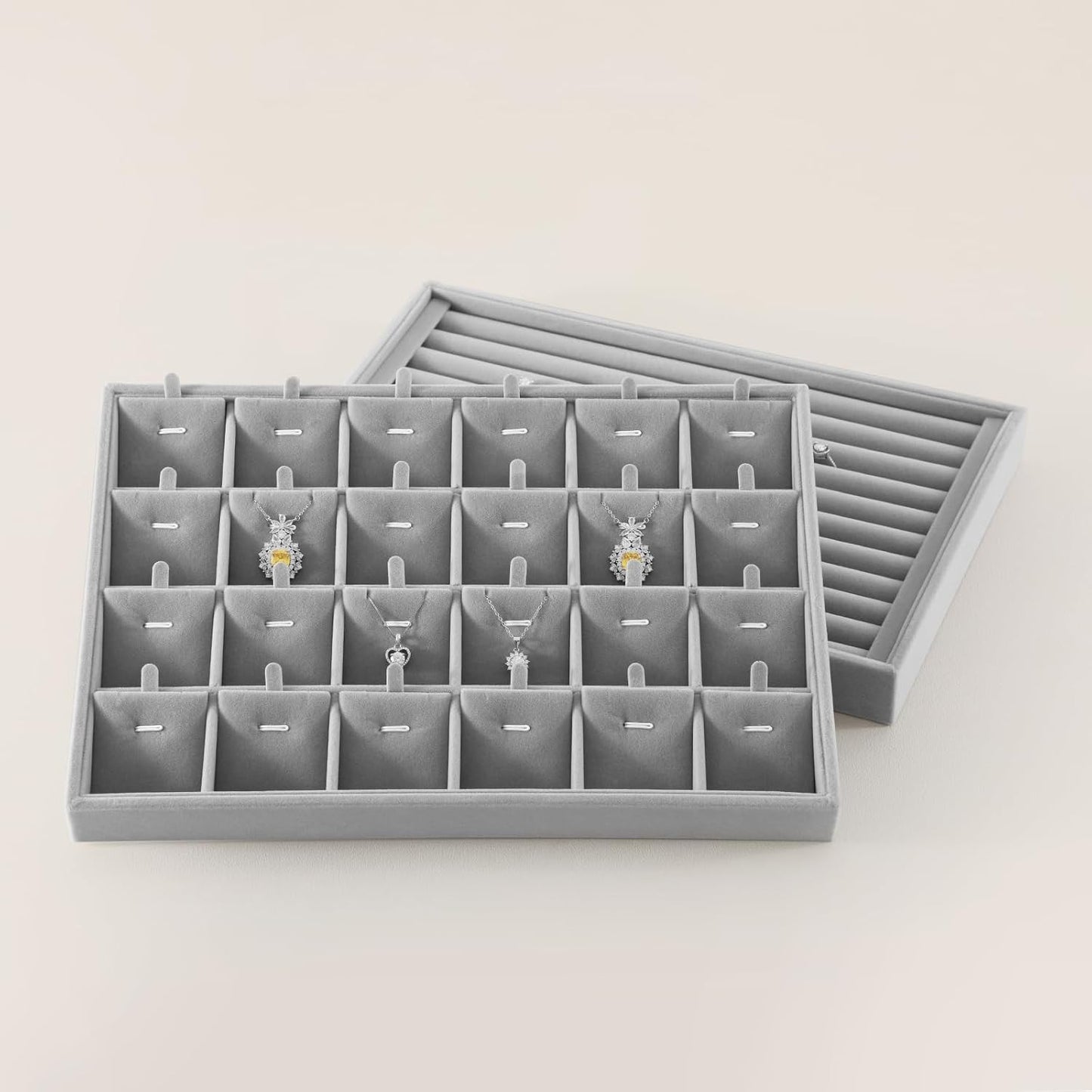 Stackable Jewelry Trays, Velvet Earring Box,Premium Necklace Box,Luxury Jewelry Display Case,Grey Pendant Trays