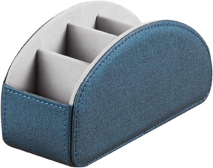 Leather Remote Control Holder,TV Remote Caddy with 5 Compartments,Desktop Organizer,for Store TV,DVD,Blu-Ray,Media Player,Heater Controllers(Blue)