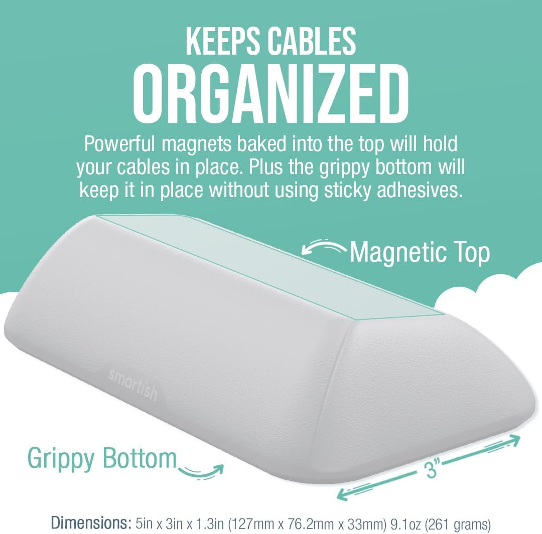 Smartish® Magnetic Cord Holder - Bigger Cable Wrangler Stocking Stuffer Organizer with Magnet Clips for Charger Management on Desktop, Nightstand - Holds 6+ Cables - Snow Day White