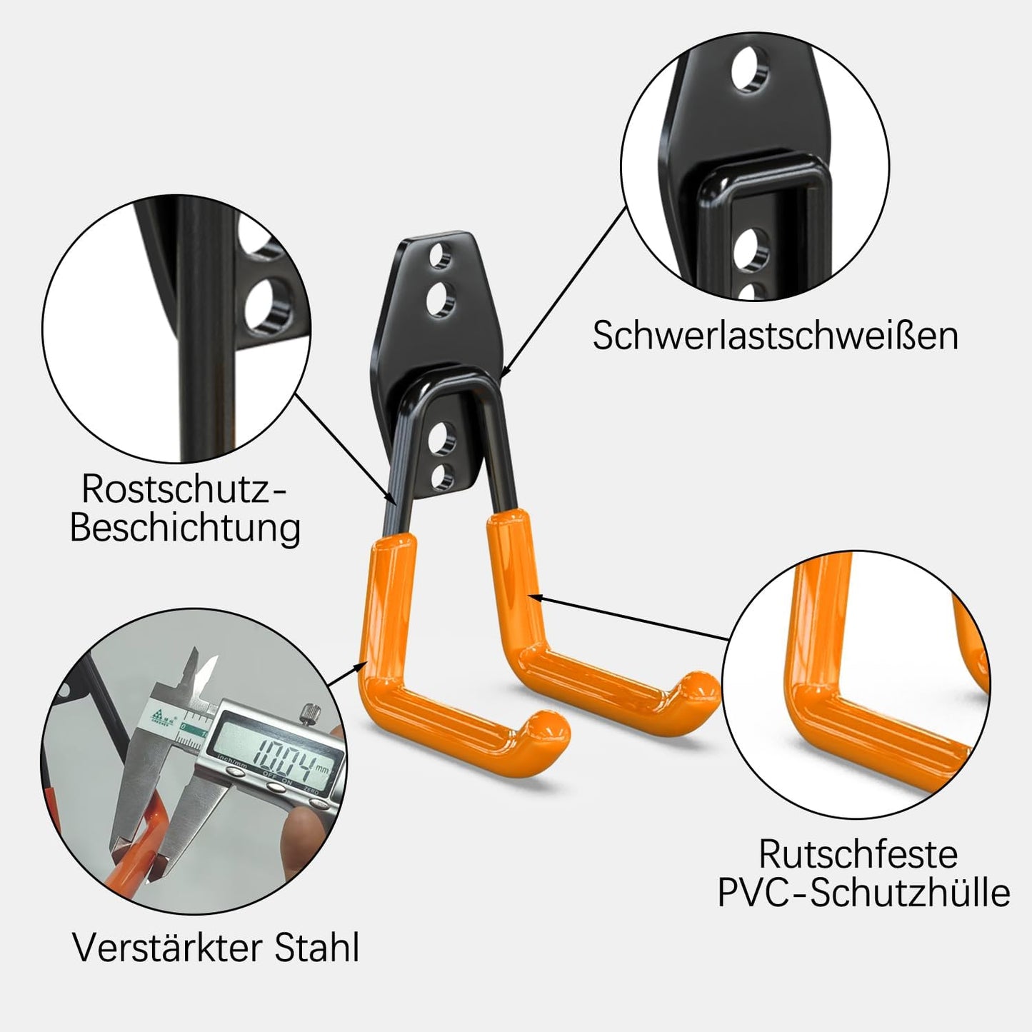 3-H Garage Wall Hooks 10 Pack, Heavy Duty Garage Hooks with Extra Welding Spots, Wall Mount Storage Organizer for Hanging Garden Lawn Tools, Chair, Shovel, Blower, Toolkit (Orange)