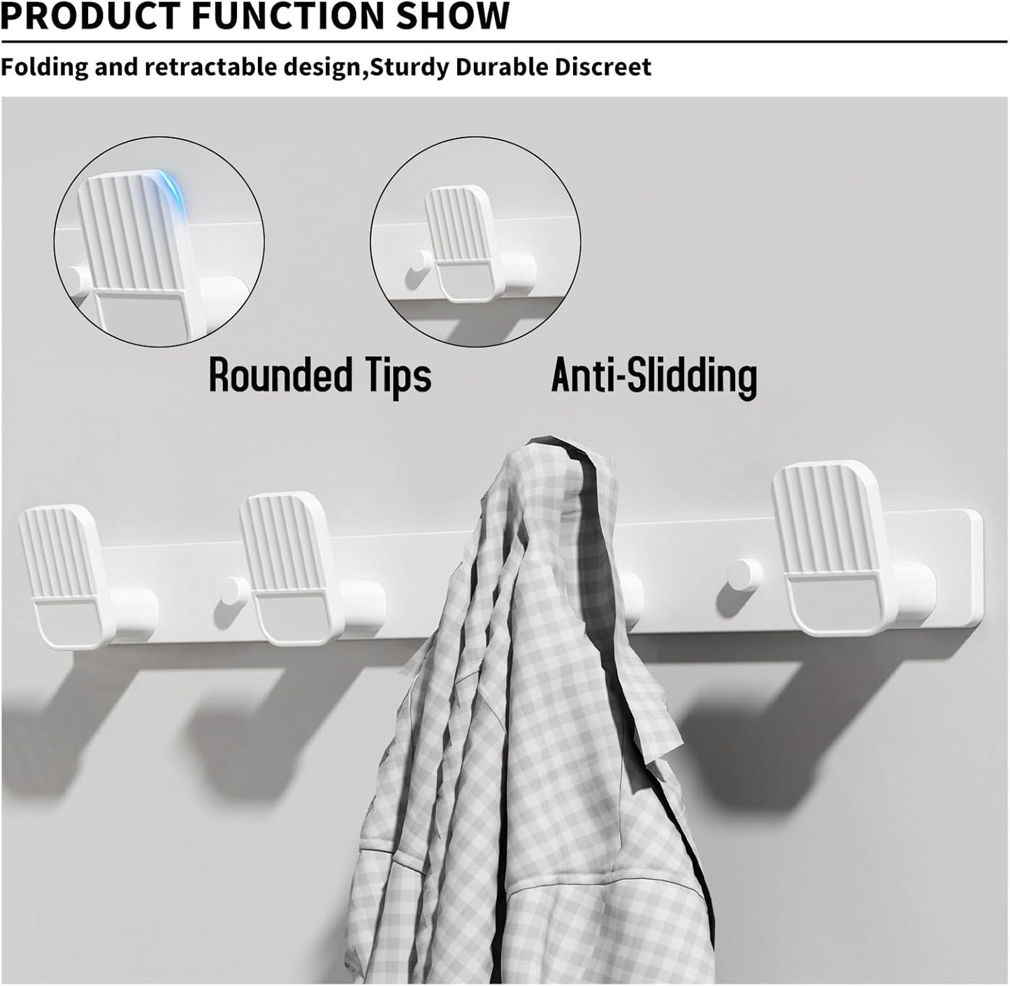 Coat Rack Wall Mount Coat Hooks - White Hook Rack with 4 Hooks Aluminum Wall Rack Hooks for Hanging Coat Hat Bag Towel Hanger Rustproof Coat Holder