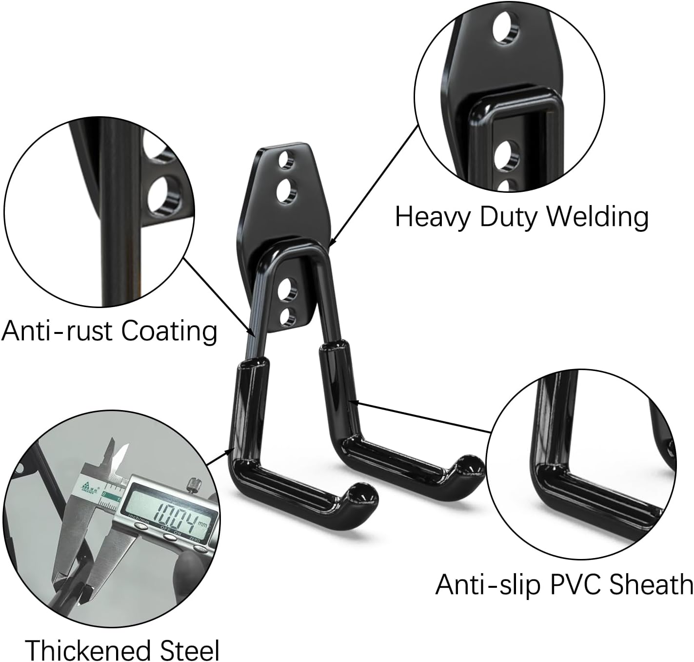 3-H Heavy Duty Garage Hooks 10 Pack, Garage Wall Hooks with Extra Welding Spots,Wall Mount Storage Organizer for Hanging Garden Lawn Tools, Chair, Shovel, Blower (Black)