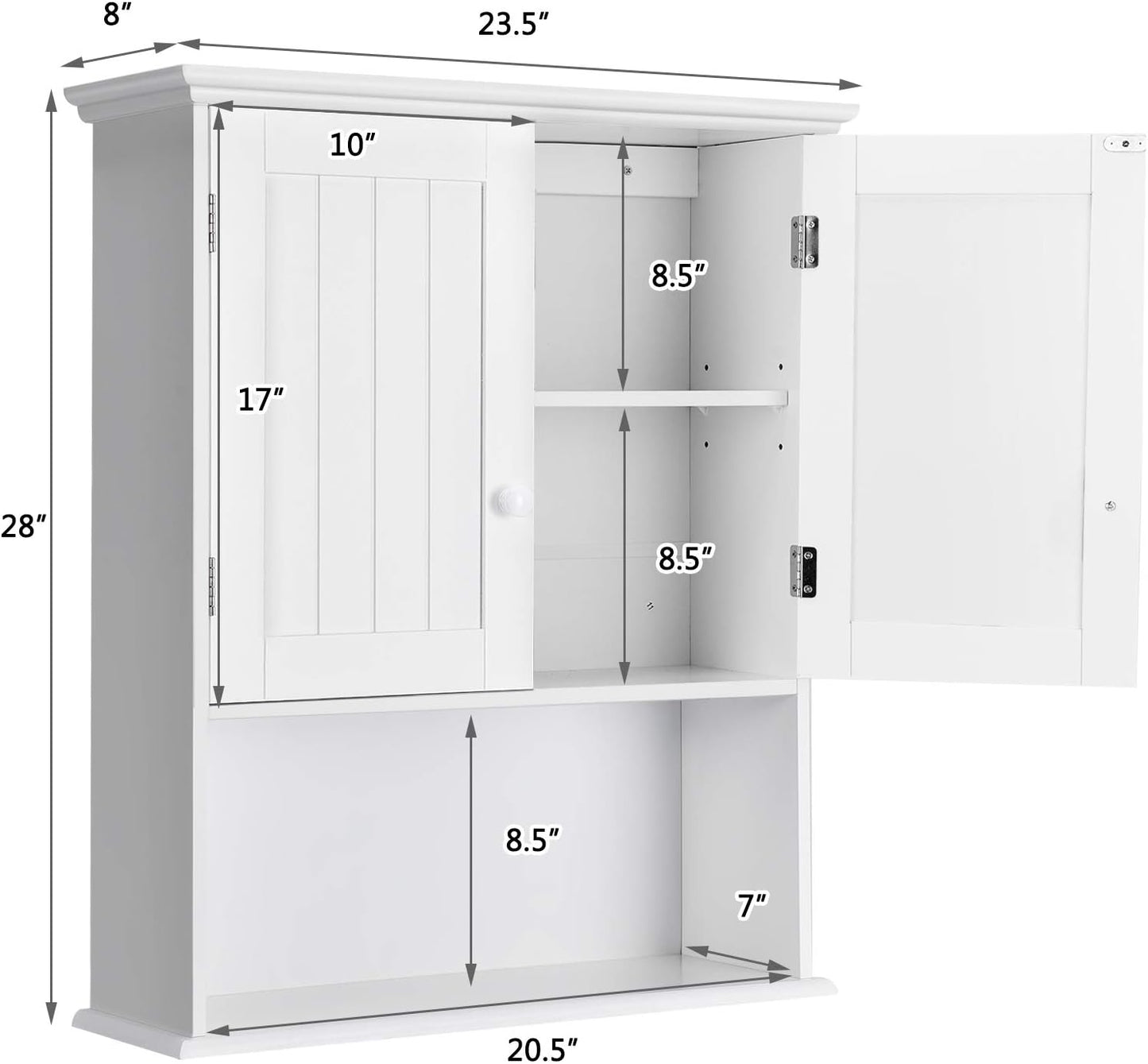 Tangkula Wall Mount Bathroom Cabinet Wooden Medicine Cabinet Storage Organizer with 2-Doors and 1-Shelf Cottage Collection Wall Cabinet (White)