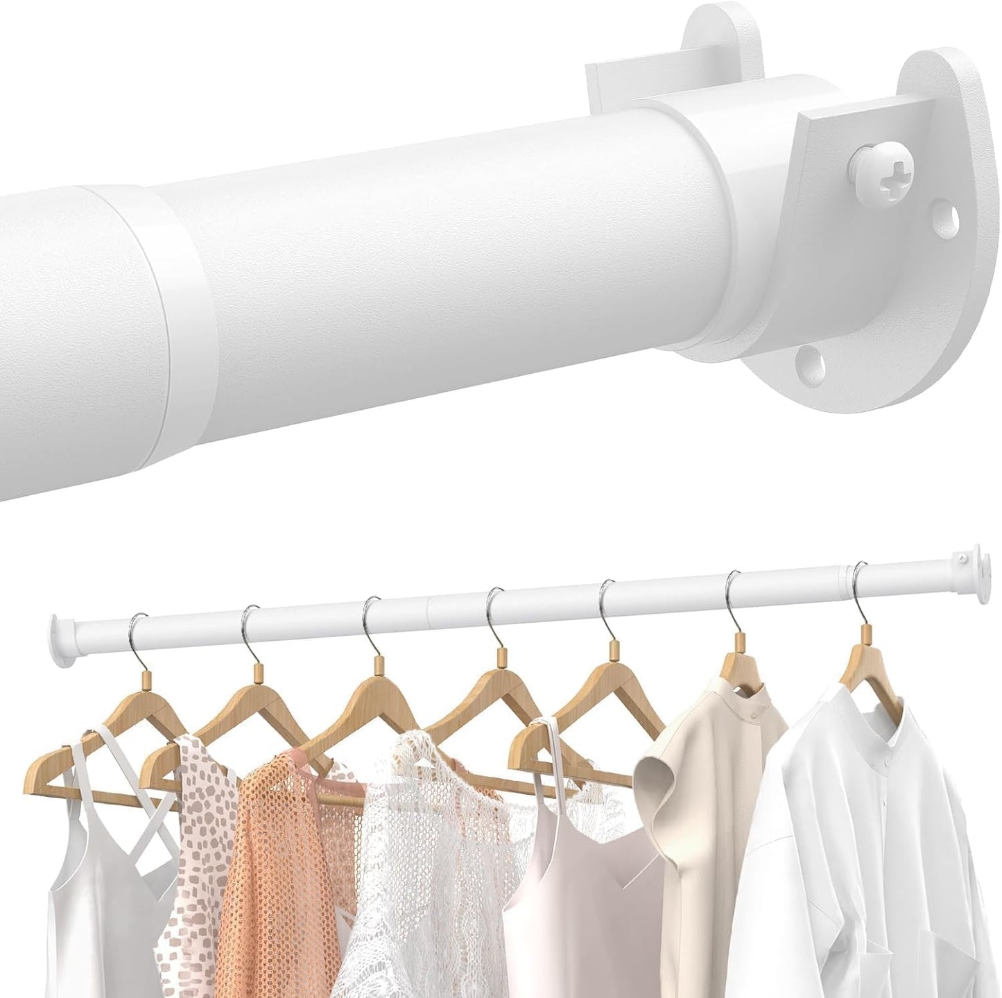 3 PACK Closet Rods for Hanging Clothes, 17 to 39 Inches Stepless Adjustable Metal Closet Rod, 1.3 Inches Heavy Duty Clothes Hanging Rod for Closet Wardrobes Laundry RV, White