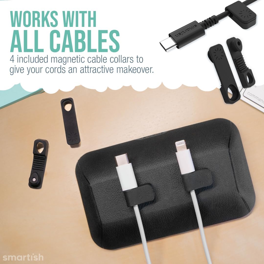 Smartish® Magnetic Cord Holder - Bigger Cable Wrangler Stocking Stuffer Organizer with Magnet Clips for Charger Management on Desktop, Nightstand - Holds 6+ Cables - Black Tie Affair
