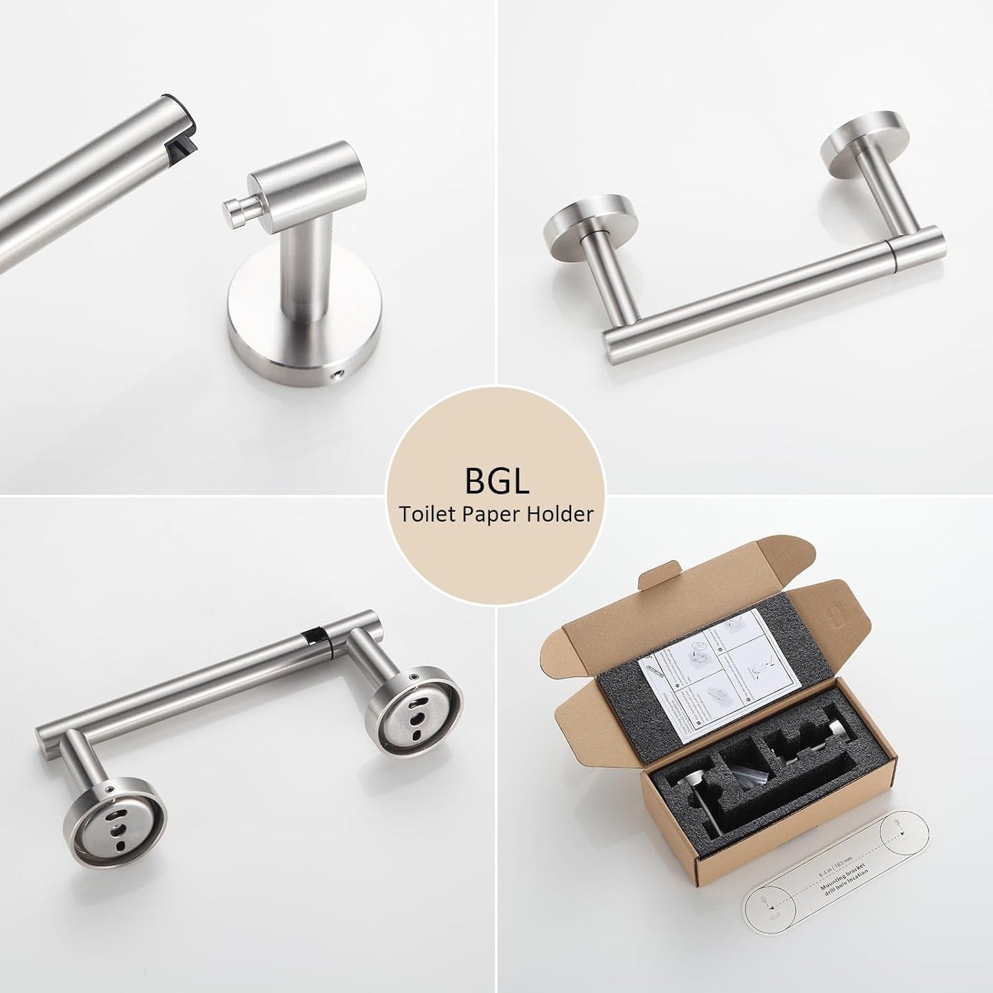 BGL Toilet Paper Holder Brushed Nickel Wall Mount, Brush Nickel Bathroom Toilet Paper Holder Brushed Nickel SUS 304 Stainless Steel, Double Post Pivoting Toilet Paper Roll Holder for Bathroom RV