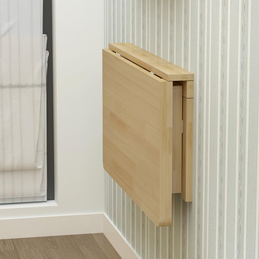 MM MELISEN Solid Wood Wall-Mounted Folding Table in Natural, 23.6" D x 15.7" W. A Space-Saving fold-Down Desk, Ideal for Laundry Rooms, Kitchens, Home Offices, or as a Kids' Study Desk