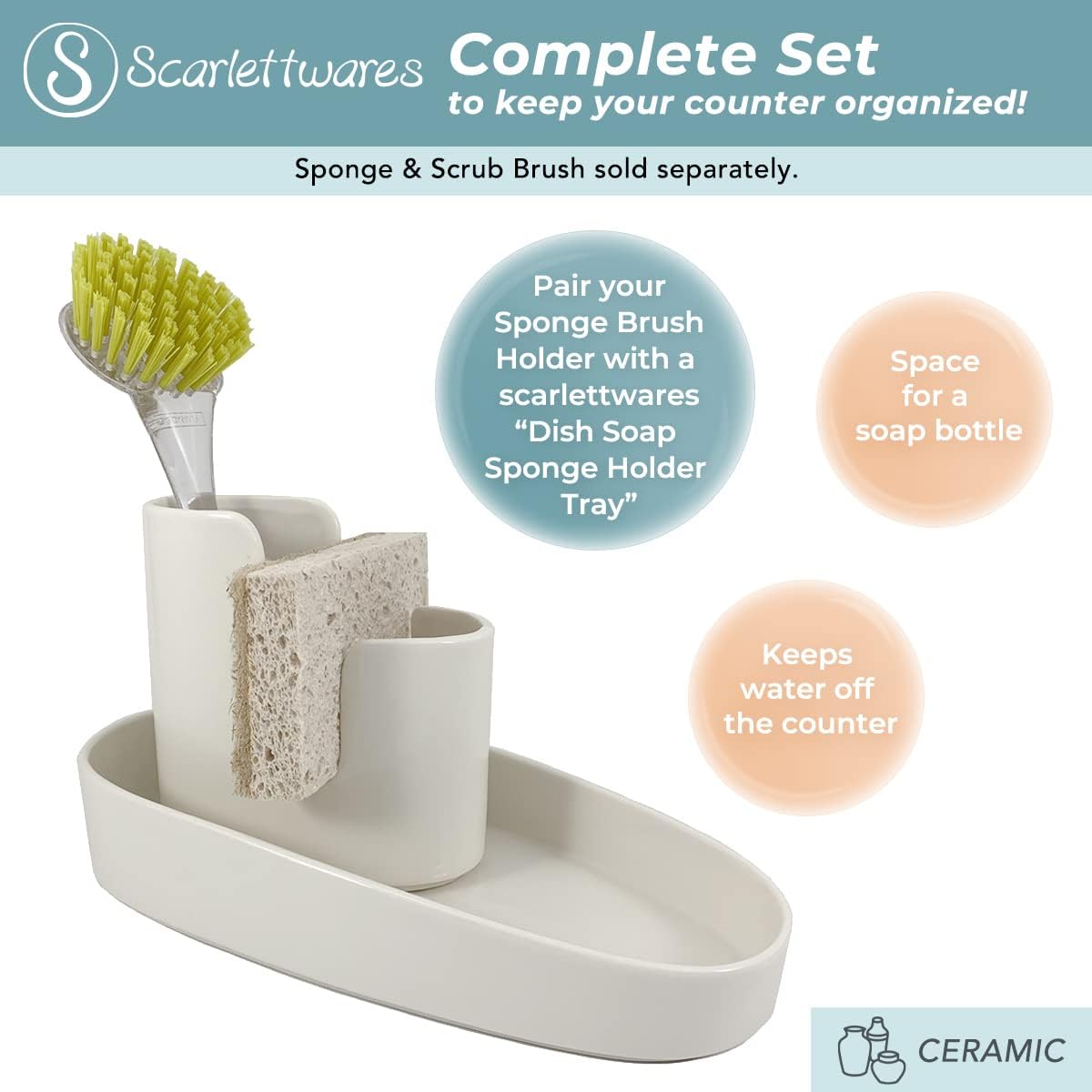 Kitchen Caddy Sponge Scrub Brush Holder and Soap Dish Tray Kitchen Caddy