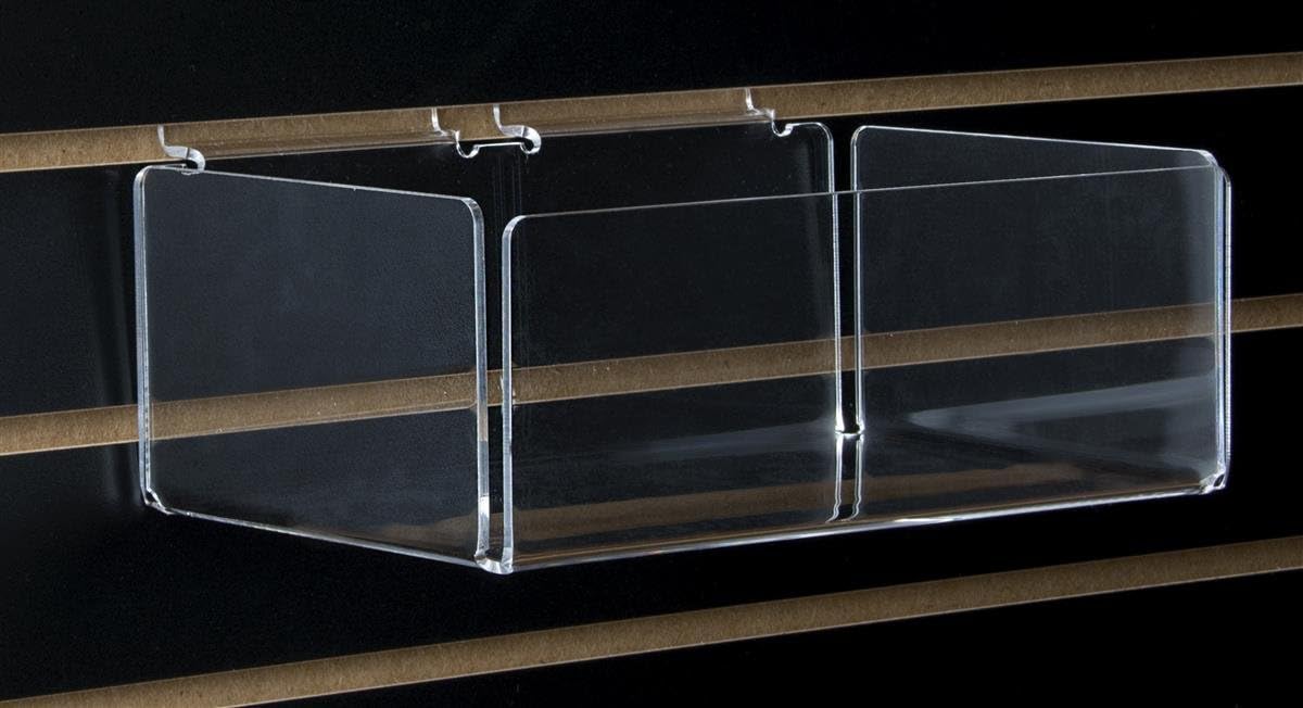 Displays2go Set of 5, Clear Acrylic Bin for Slatwall, Single Compartment, 10" w x 3.75" h x 6.25" d