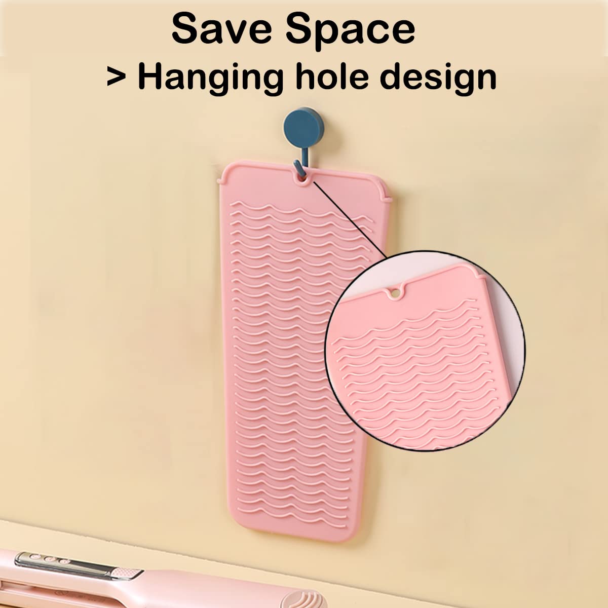 Heat Resistant Silicone Mat with Hanging Hole, Straightener Heat Resistant Travel Mat & Pouch for Curling Iron, Flat Iron and Other Hot Hair Styling Tools, 11 x 5 in, Pink
