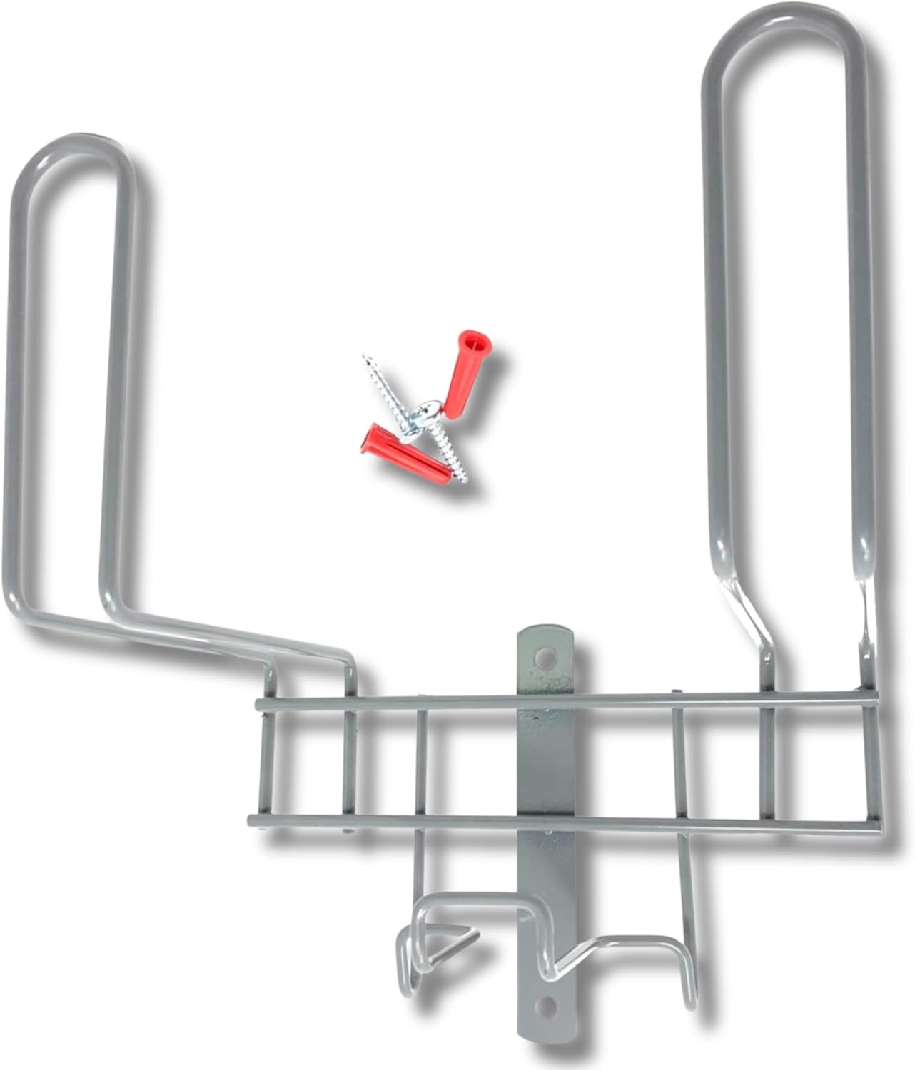 Deluxe Vacuum Hose Hanger – Heavy Duty Metal Wall Mount Storage Rack for Central & Canister Vac Systems – Fits 30-40 Ft Hose – Includes Screws & Anchors – Gray