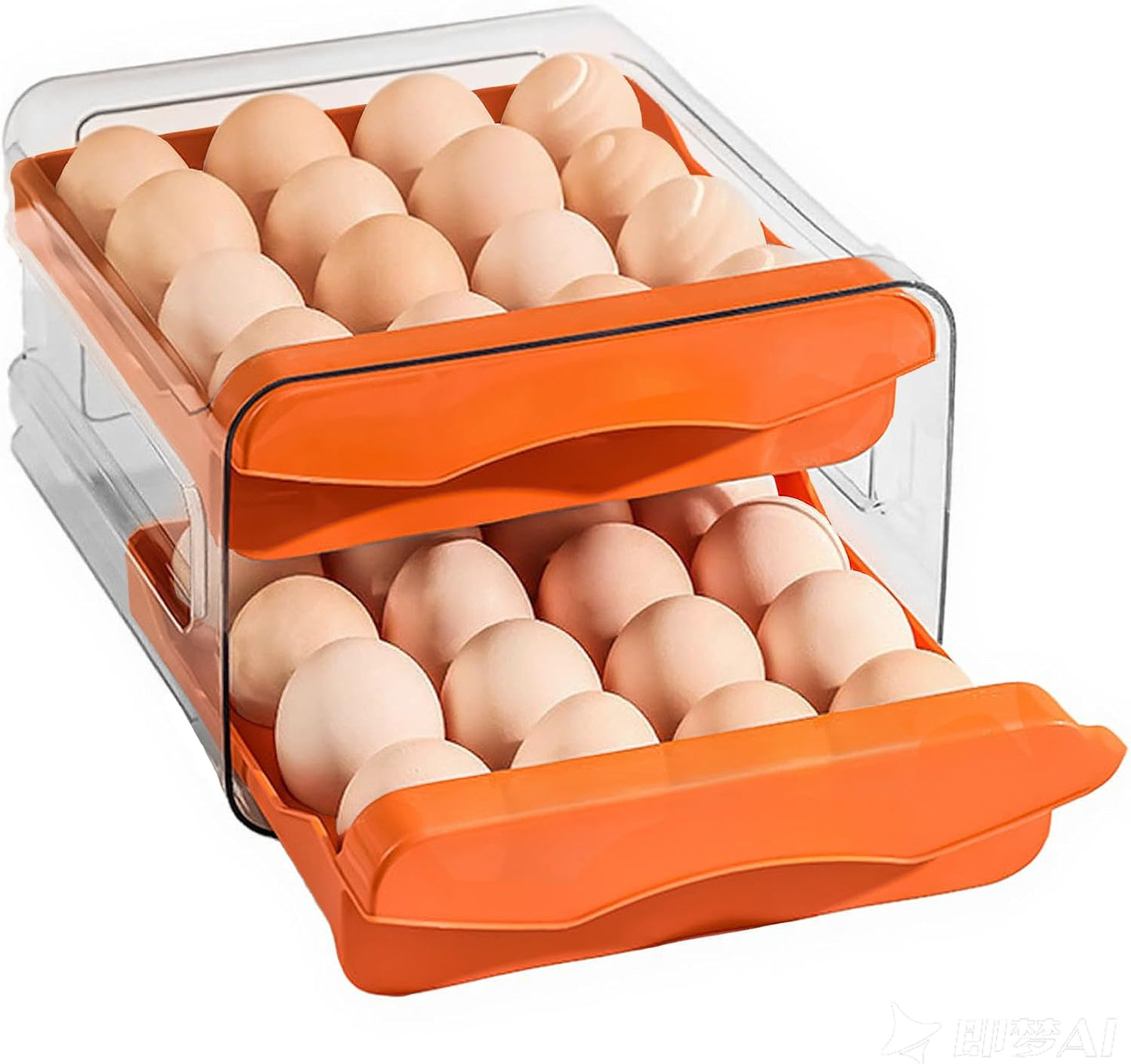 Refrigerator egg rack, egg container, egg storage box, double-layer transparent surface stackable, concave and convex handle kitchen storage organizer, bracket tray, refrigerator organizer (orange)