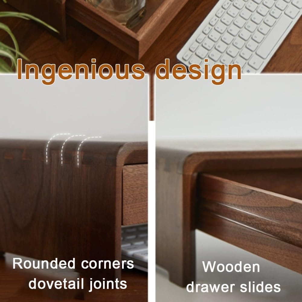 Solid Wood Monitor Stand for Saving Space, Monitor Riser with Storage, 2 Tier Computer Stand with Drawer, Multifunctional Desk Organizer for Home, Office(50cm-19.7in)