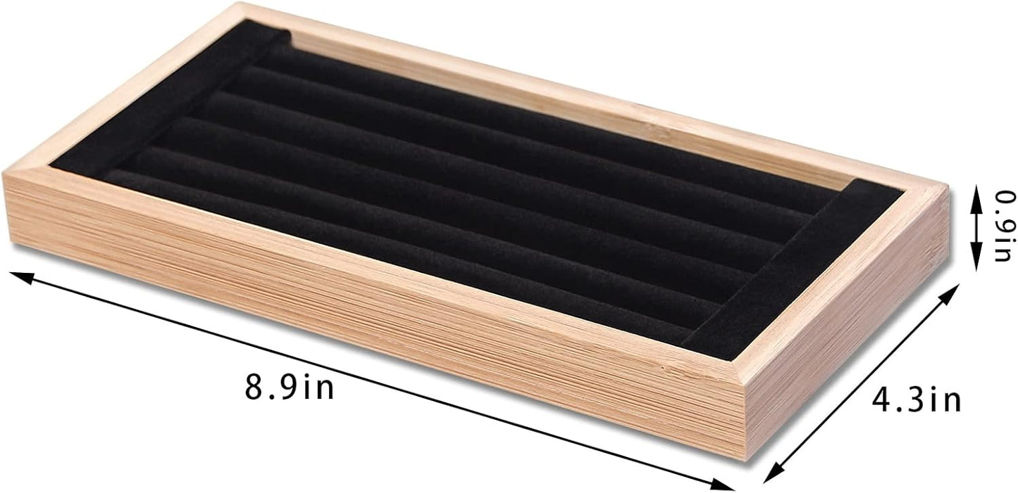 Coward Bamboo Ring Display Holder Jewelry Storage Tray Organizer Ring Stand For Show(Black)
