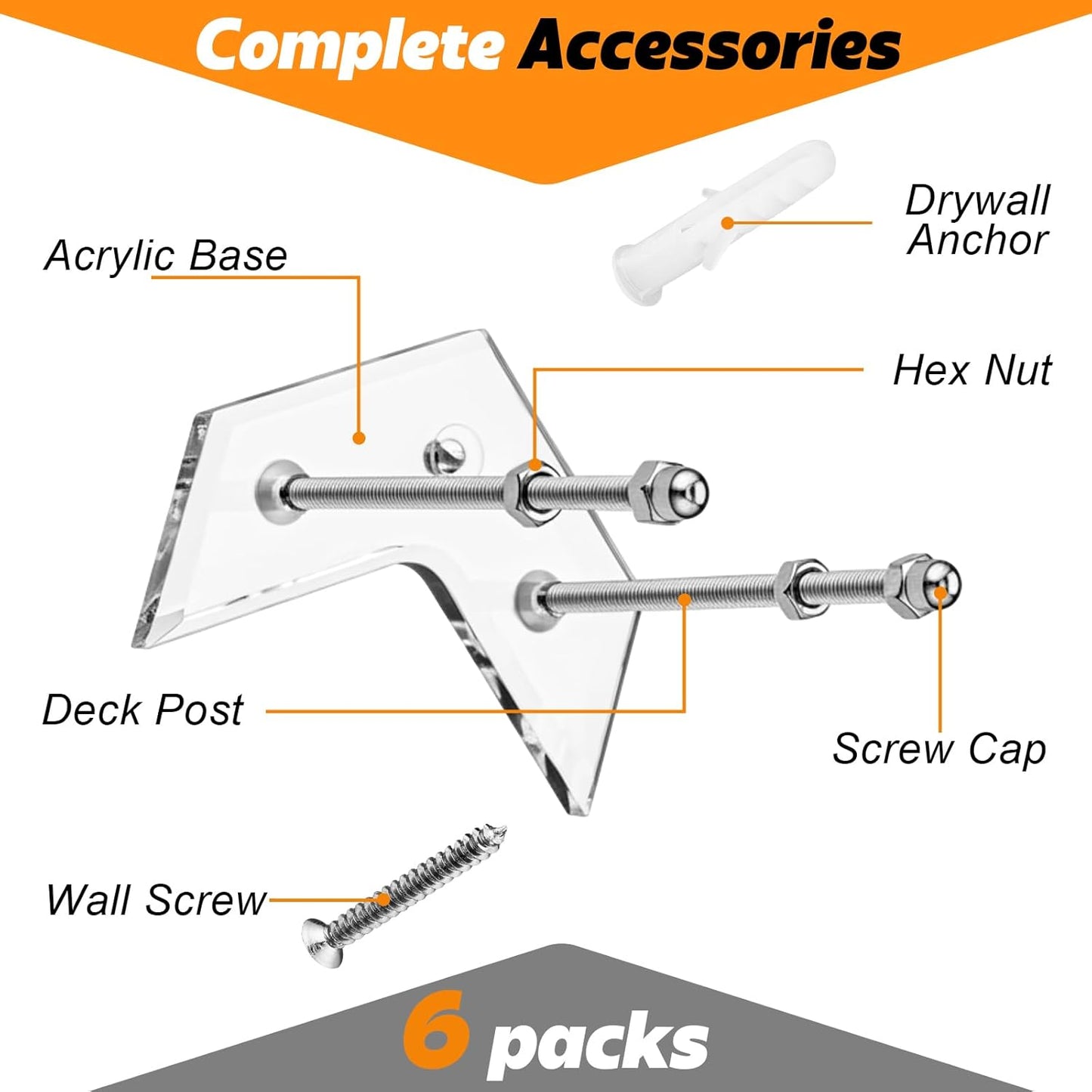 6 Packs Skateboard Wall Mount with Installation Screws Acrylic Floating Skate Deck Stand Skateboard Wall Hanger to Store and Display Long Boards Snowboards