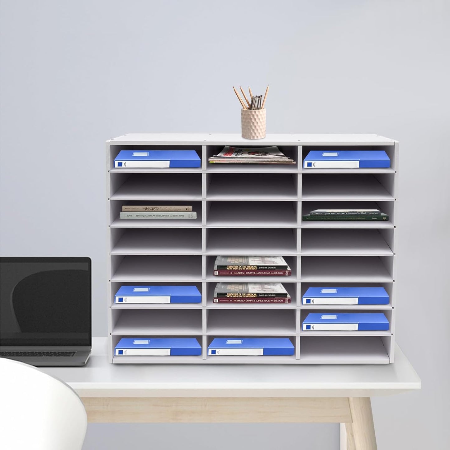 Mail Sorter Organizer, 24 Compartments Mailbox for Classroom, Desktop File Organizer with Adjustable Shelves, for Office Home Classroom, White
