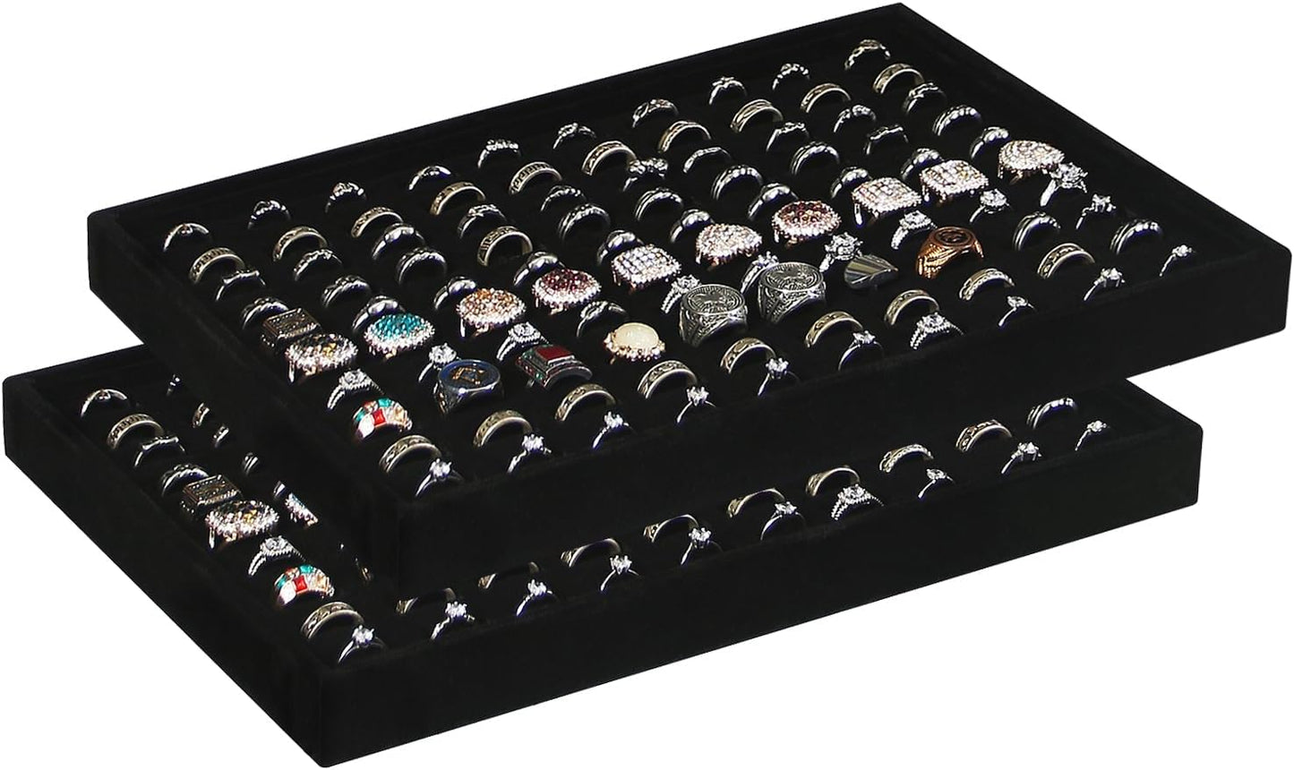 Coward 2Pcs/Set Black Velvet Stackable Ring Organizer Tray, Velvet Ring Earring Stud Jewelry Display Holder Tray for Store Selling or Home Show Storage