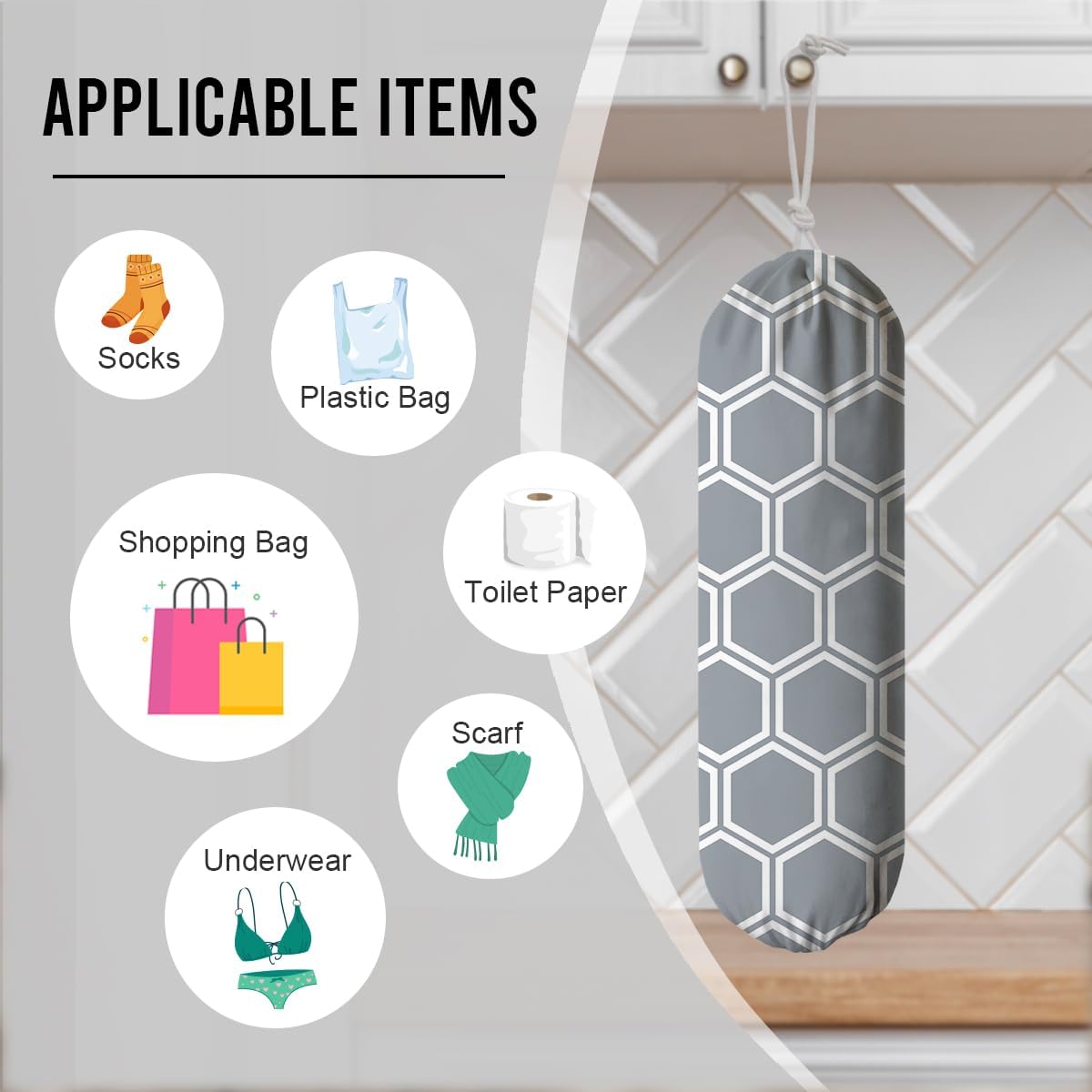 Honeycomb Plastic Bag Holder, Wall Mount Reusable Grocery Bags Holder, Washable Shopping Bags Carrierfor Home Kitchen Pantry Car, Kitchen Pattern Garbage Bag 53