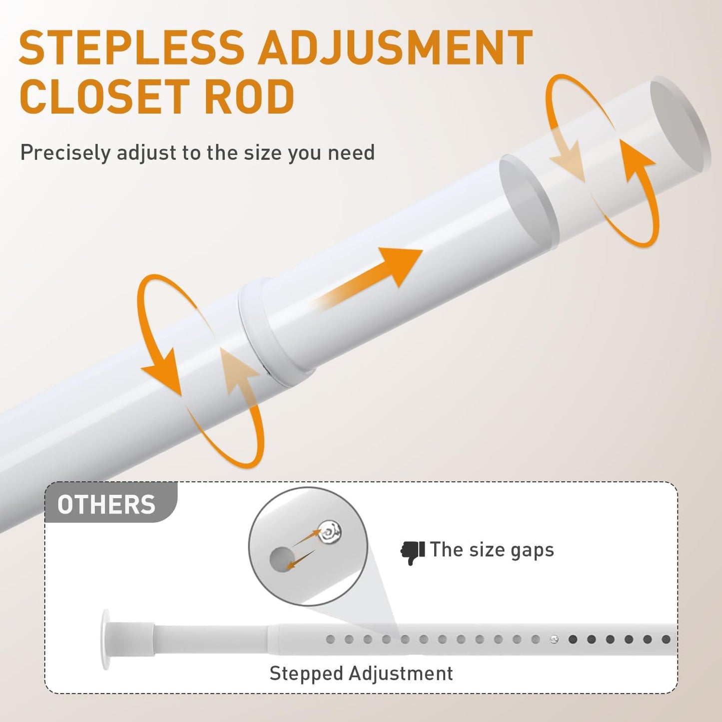 White Adjustable Closet Rod 18-92 Inches, Heavy Duty Metal Clothes Hanging Rod, Rust-Proof Non-Slip Wardrobe Bar for Closet, Laundry Room, RV