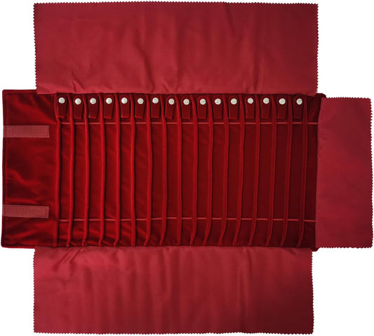 Portable Jewelry Roll Untangled Secure Necklace Travel Storage Bag Displays Holder 16 Chain (Burgundy)