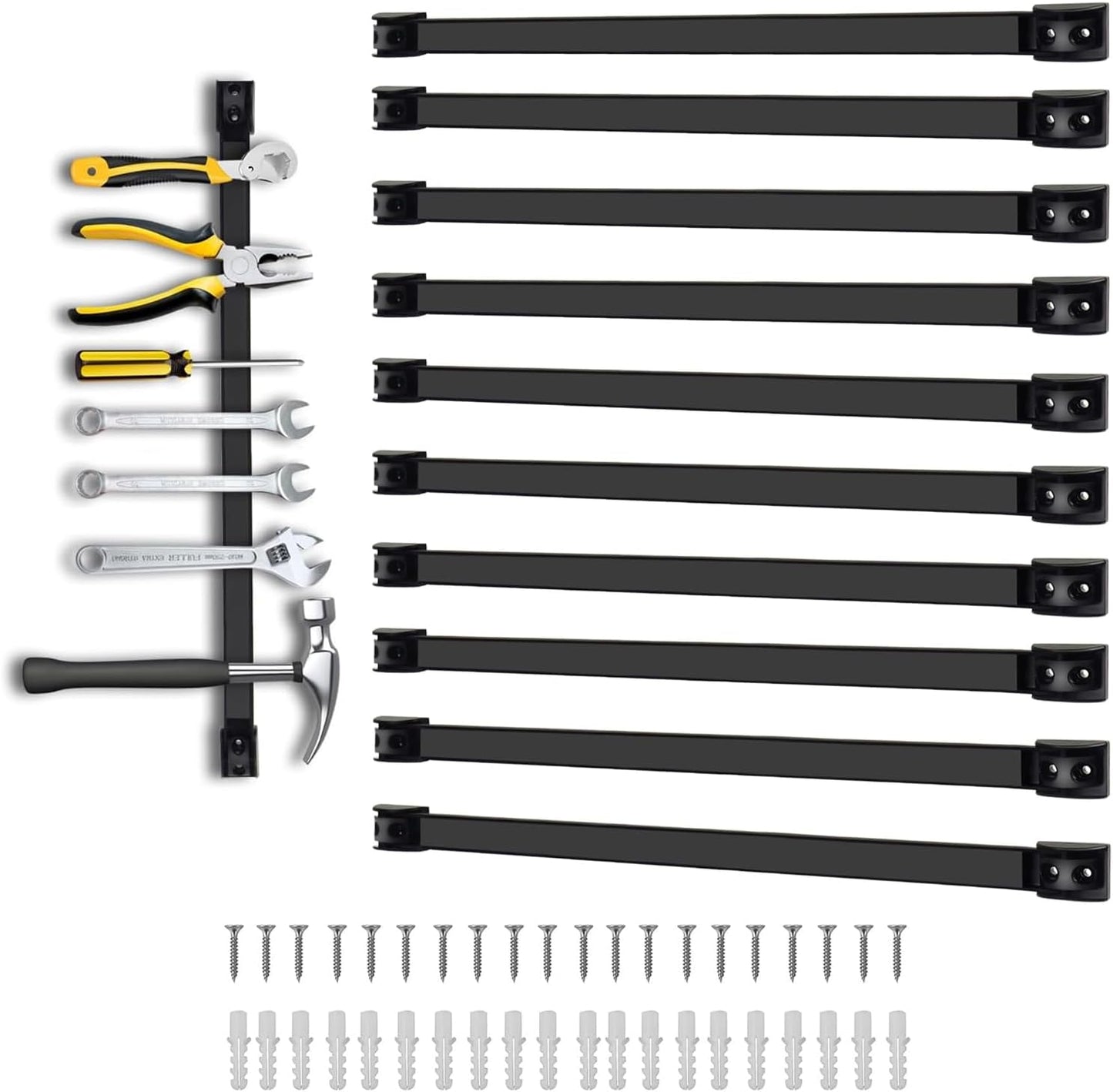 18" Magnetic Tool Holder, 10 Packs Magnetic Storage Strips Magnet Bar PVC Coated for Garage Tool Organizer Mounted Hanging Strip,Heavy Duty of Holder Easy to Install