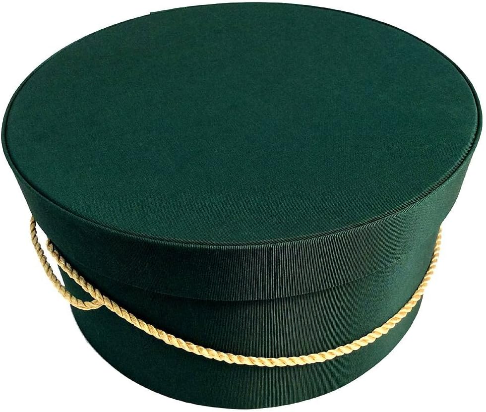 Sarah's Hat Boxes Classic Dark Green Hat Box – 11" x 5.5" (Dia. x Ht.) Handmade in USA – Odorless Non-Toxic Adhesive, Cording Handle – Premium Storage for Hats & Accessories