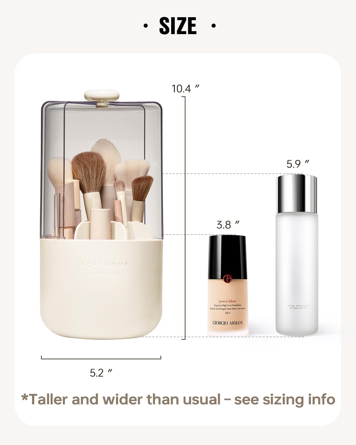 EACHY Makeup Brush Holder 360° Rotating with Dustproof Lid, Waterproof Material, 7 Compartments for Organized Storage, Stylish and Durable Design for Vanity (Beige)