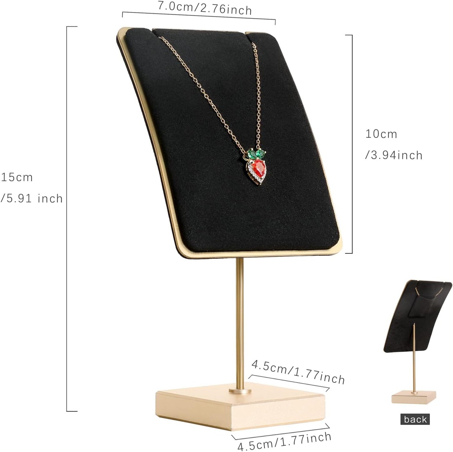 GemeShou Black velvet necklace stand, gold necklace hanger, small metal jewelry stand for earrings and necklaces【Black】