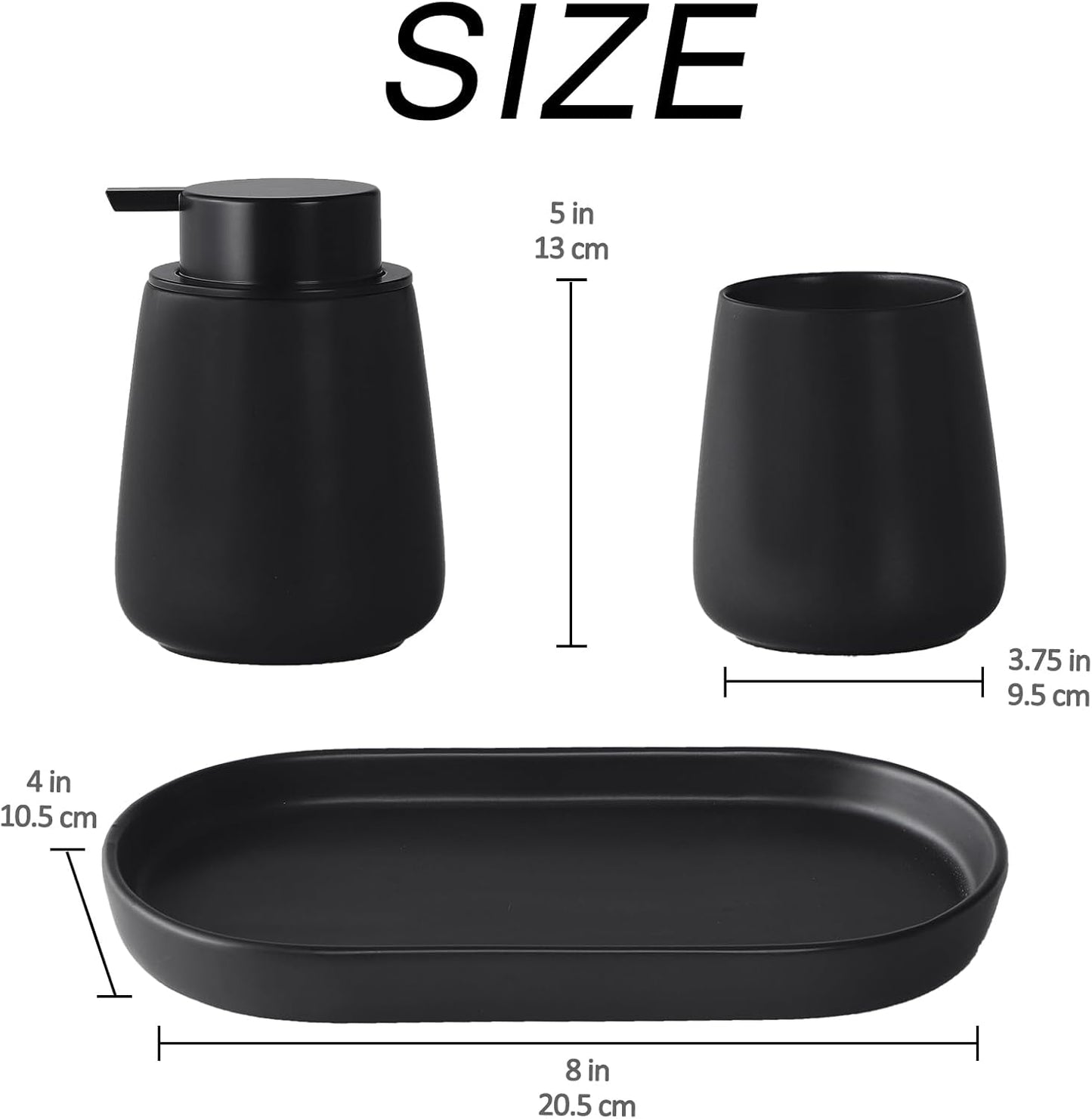Matte Black Bathroom Accessory Set - 3pcs Ceramic Soap Dispenser Set Vanity Countertop Accessories Set, Includes Refillable Foaming Hand Soap Dispenser, Toothbrush Holder and Tray (Foam Pump)