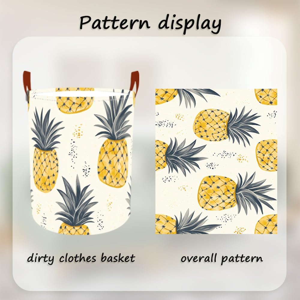 Laundry Baskets 15.7x19.7 Inch Pineapple Tropical Design Collapsible Laundry Hamper with Handles Oxford Fabric Clothes Storage Bin Foldable Dirty Clothes Organizer for Bedroom Bathroom Dorm